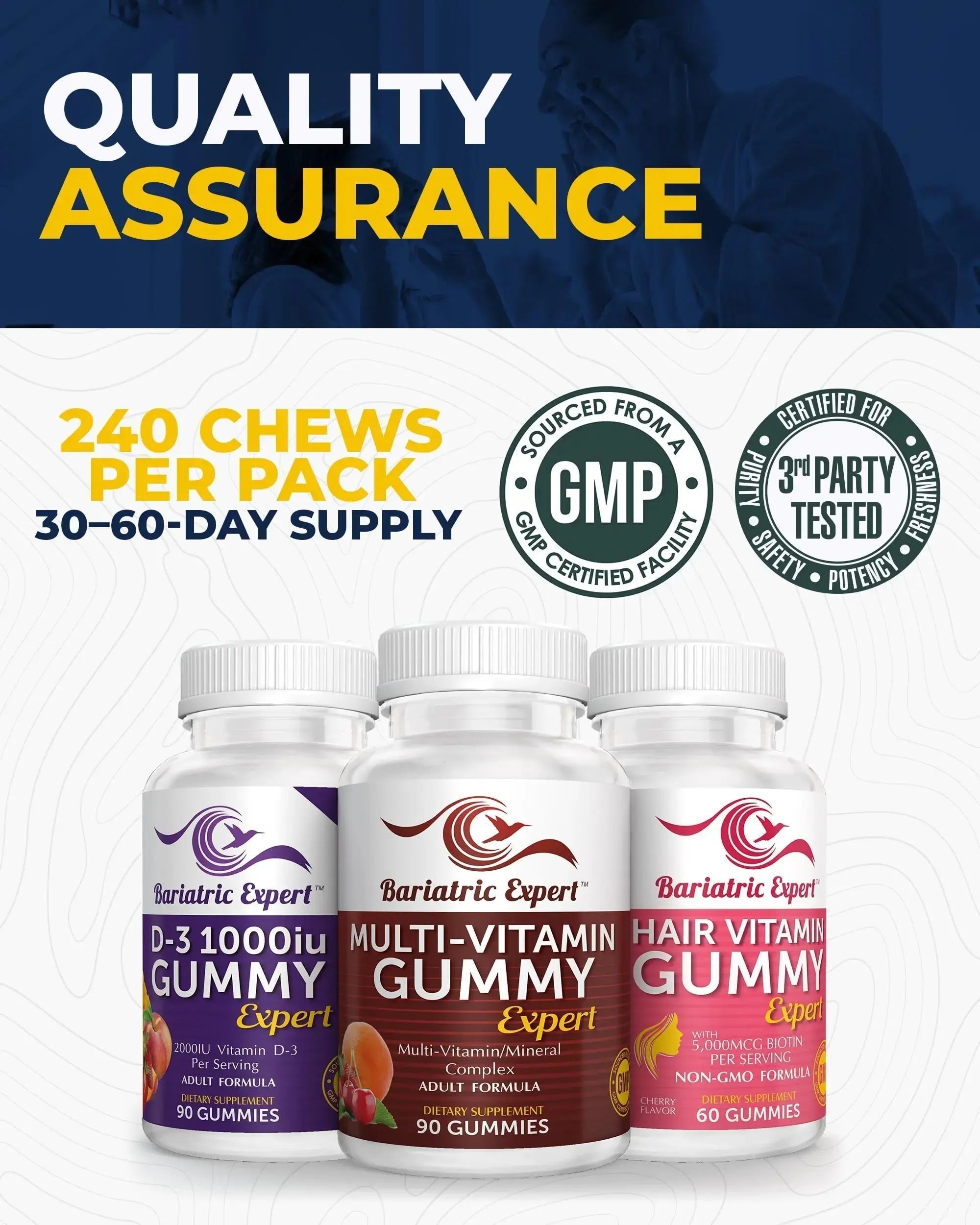 Bariatric Multivitamin 3 Pack, Multivitamin Gummy 90 Chews. - D3 Gummies 90 Chew - Hair Vitamin Gummy 60 Chews. Bariatric Food Expert Au supplements