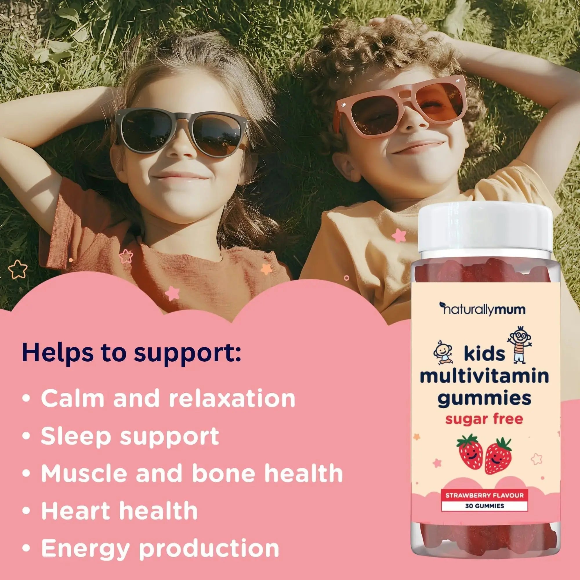 NaturallyMum Kids Multivitamin Gummies | for Children | Vegan Friendly | 30 Chewable Gummies | with Vitamins A, D, E, B6, B12, C | NaturallyMum Au supplements