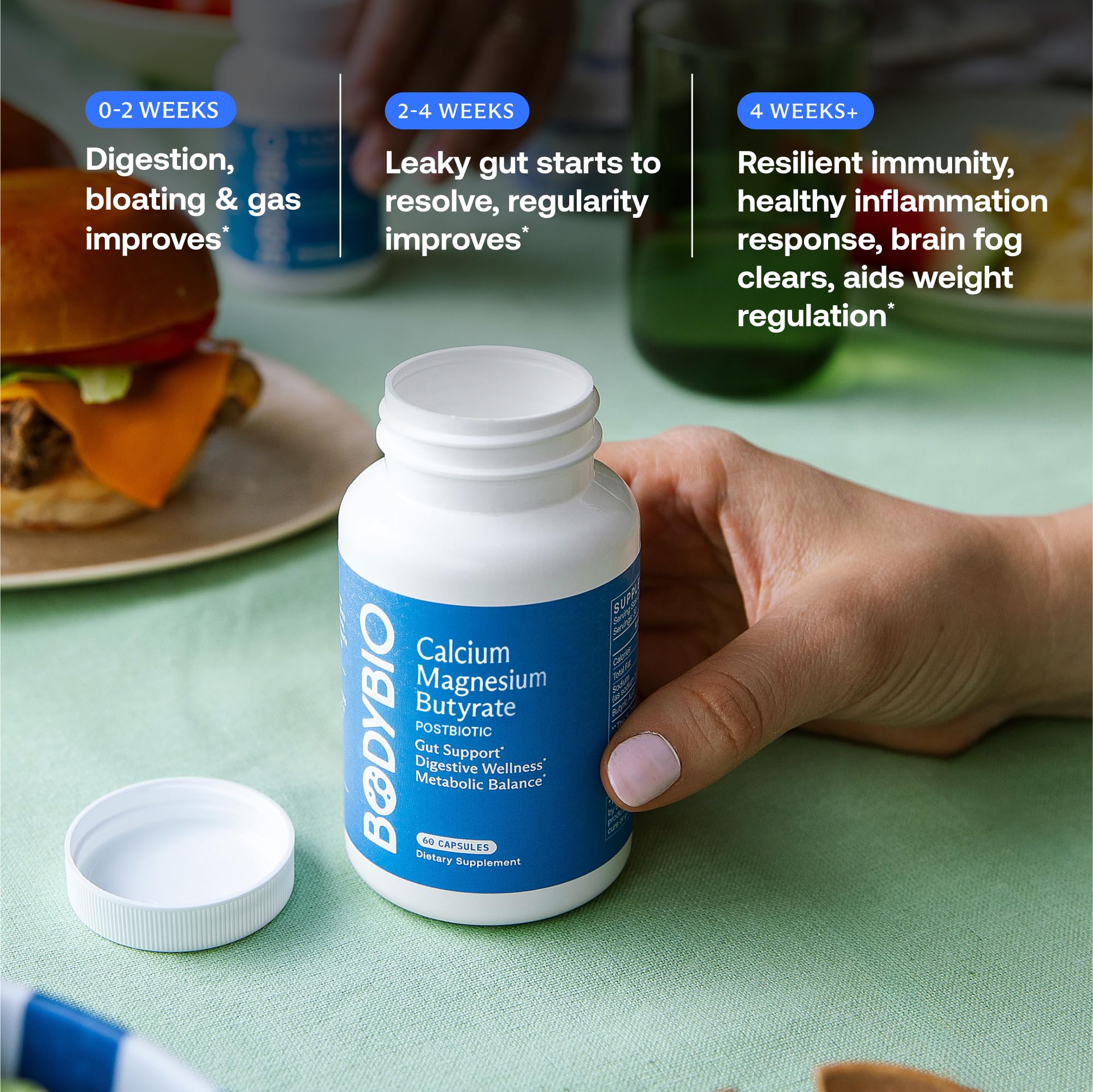 BodyBio Butyrate - Postbiotic for Gut Health, Digestive Support, Bloat, Gas & Constipation Relief, Leaky Gut Repair - Calcium, Magnesium