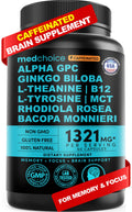 12-in-1 Nootropic Brain Supplement with Caffeine Anhydrous: Ginkgo Biloba for Brain Support, Memory and Focus - B12, Alpha GPC, L Theanine and Choline Supplements with Bioperine with 1321mg (60ct) MEDCHOICE Au supplements