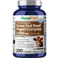 NusaPure Grass Fed Beef Organ Complex | 220 Capsules | Pasture Raised | with Desiccated Liver, Kidney, Pancreas, Heart, Spleen | Soyfree Non-GMO, Bioperine NusaPure Au supplements