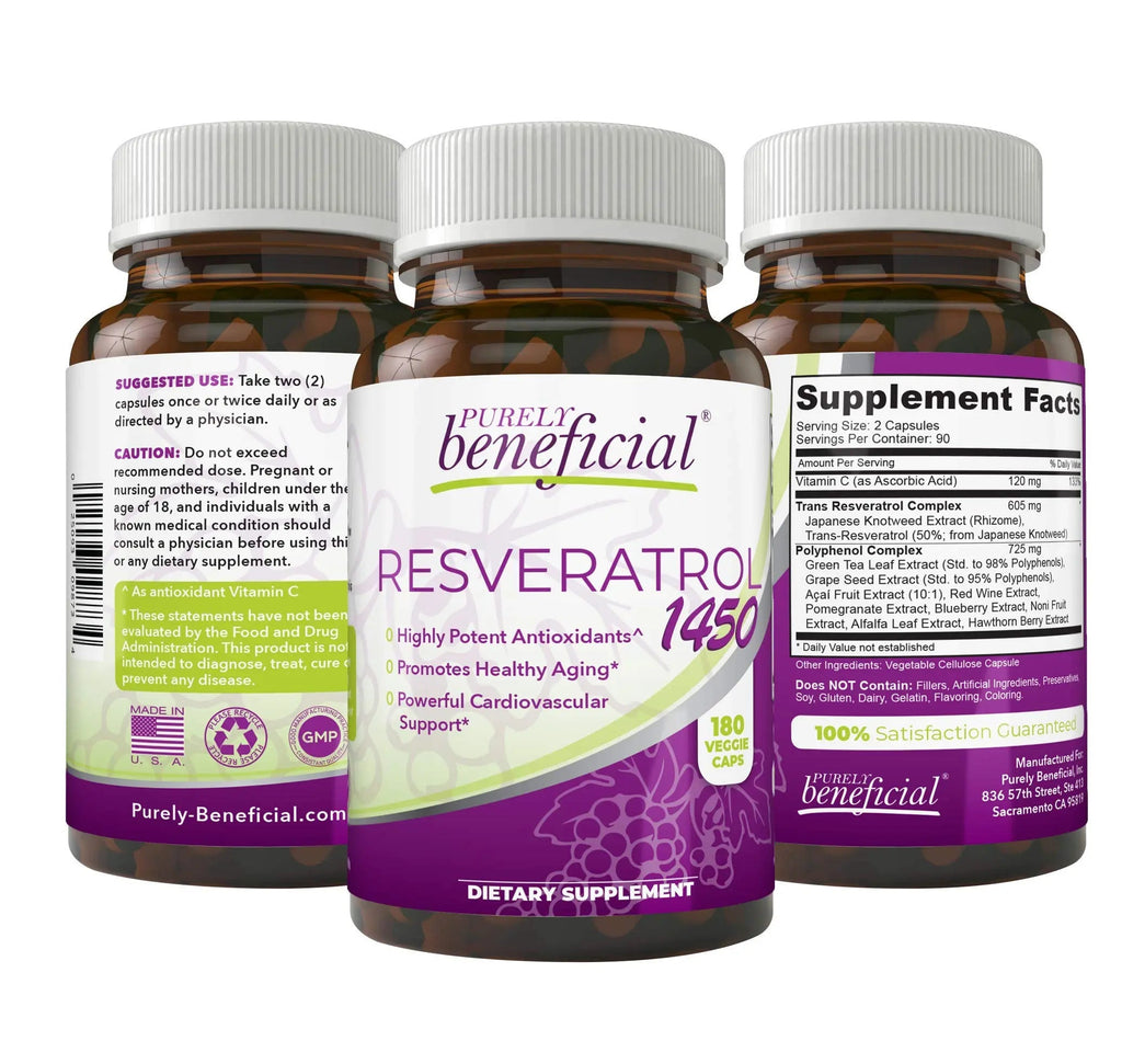 PURELY beneficial RESVERATROL1450-90day Supply, 1450mg per Serving of Potent Antioxidants PURELY beneficial Au supplements