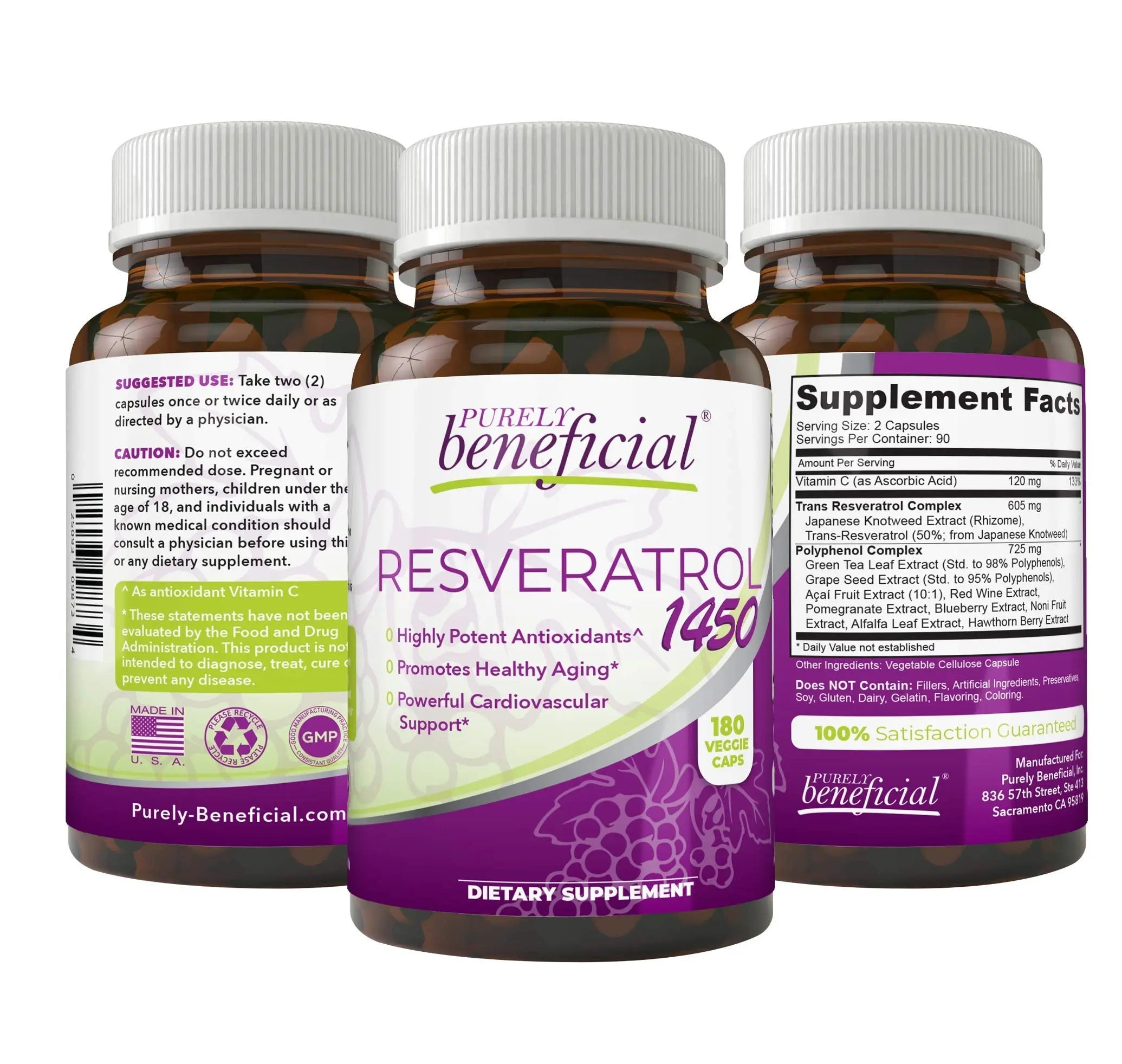 PURELY beneficial RESVERATROL1450-90day Supply, 1450mg per Serving of Potent Antioxidants PURELY beneficial Au supplements