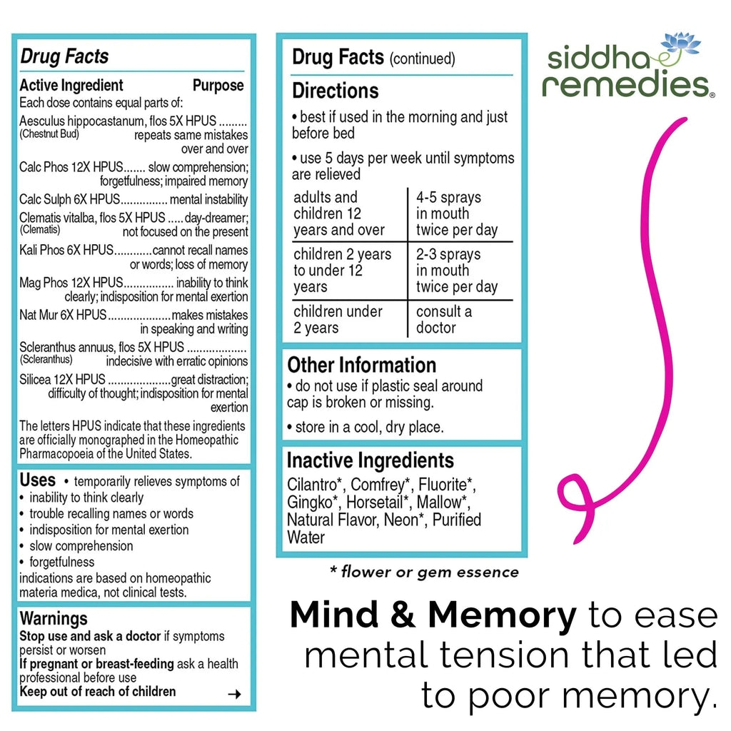 Siddha Remedies Mind & Memory Spray for Apathy, Indifference & Low Focus Siddha Au supplements