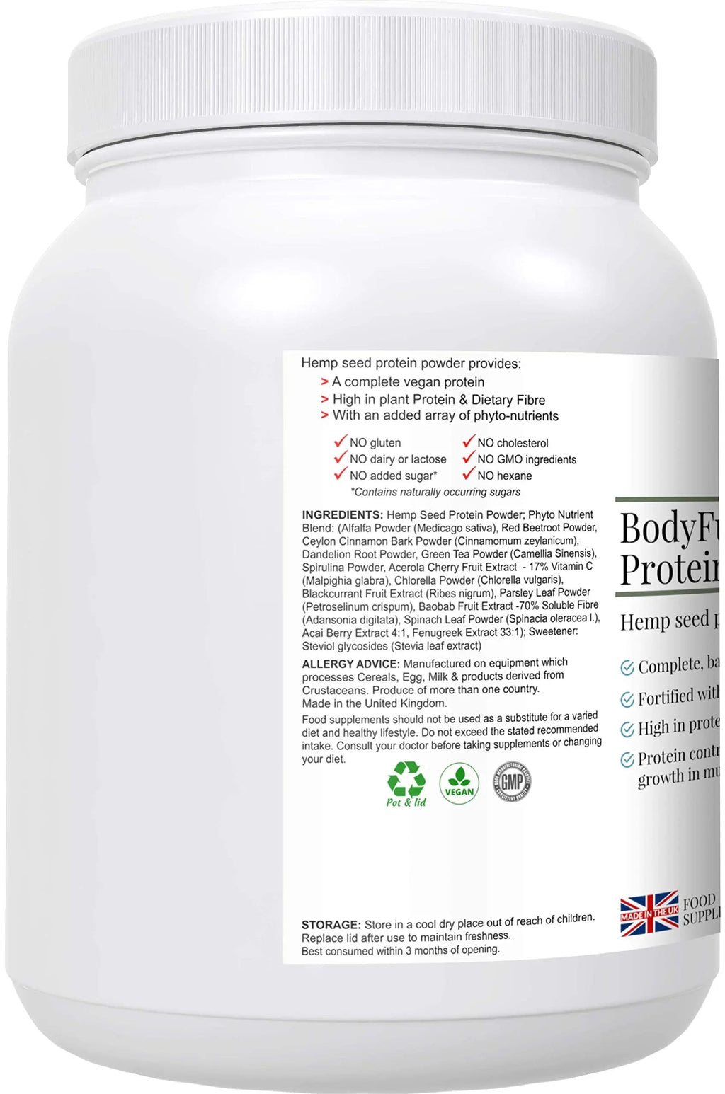 Complementary Supplements - BodyFuel Hemp Protein Powder Plus 14 Superfoods & Phytonutrients Complementary Supplements Au supplements