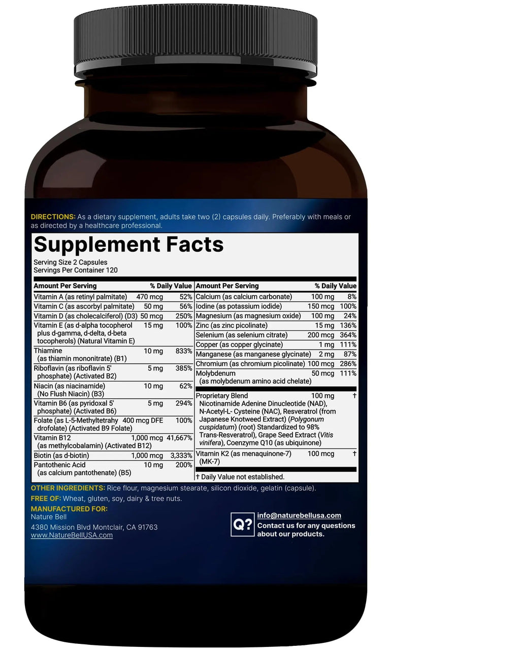 Methylated Multivitamin, 240 Capsules | Highly Bioavailable – 27 Advanced Nutrients – Vitamins A, C, D3, K2 + B Complex with Methylfolate, Methylcobalamin NatureBell Au supplements