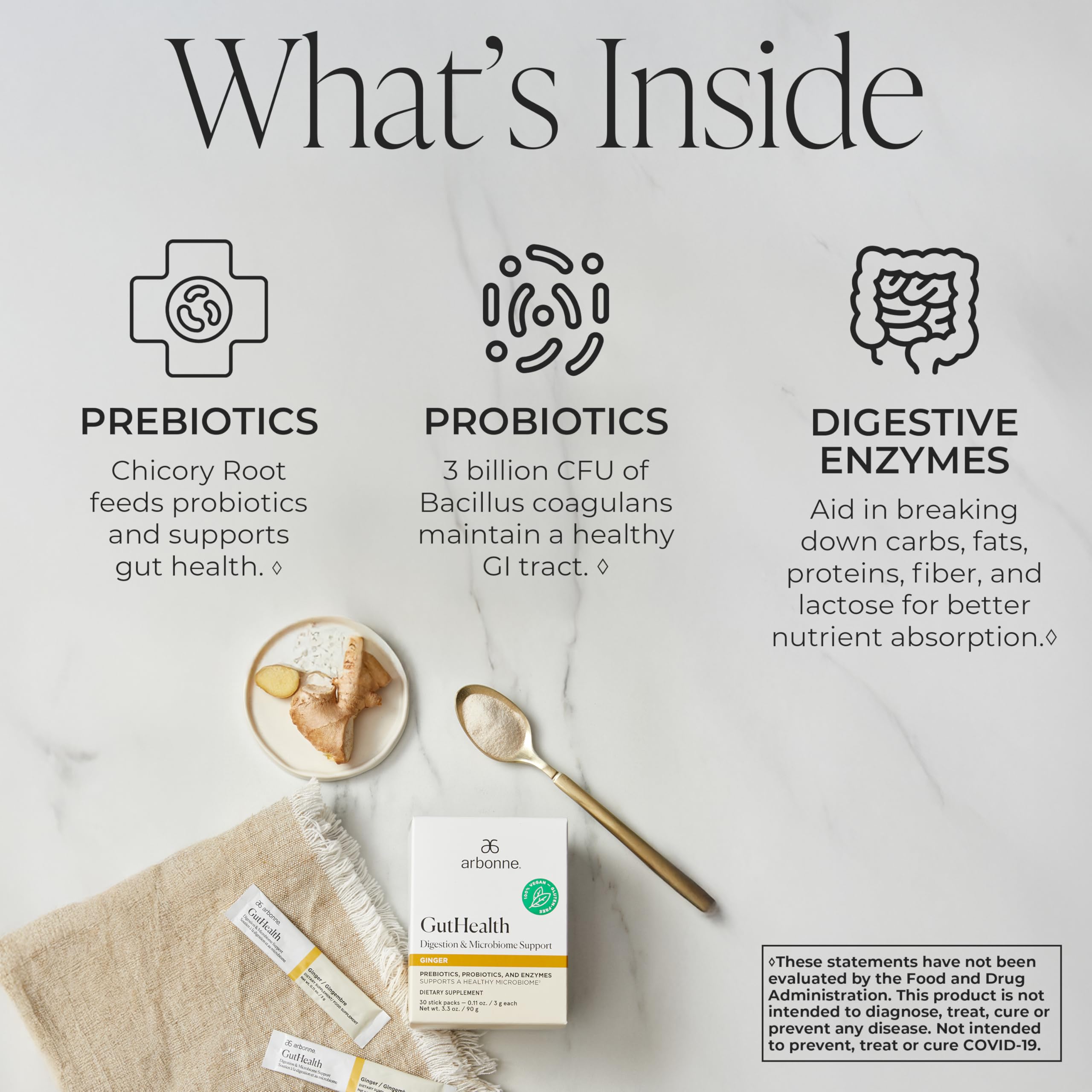 Arbonne Gut Health Digestion Support - Microbiome Prebiotic and Probiotic Drink Mix, Probiotic Powder and Prebiotic Powder