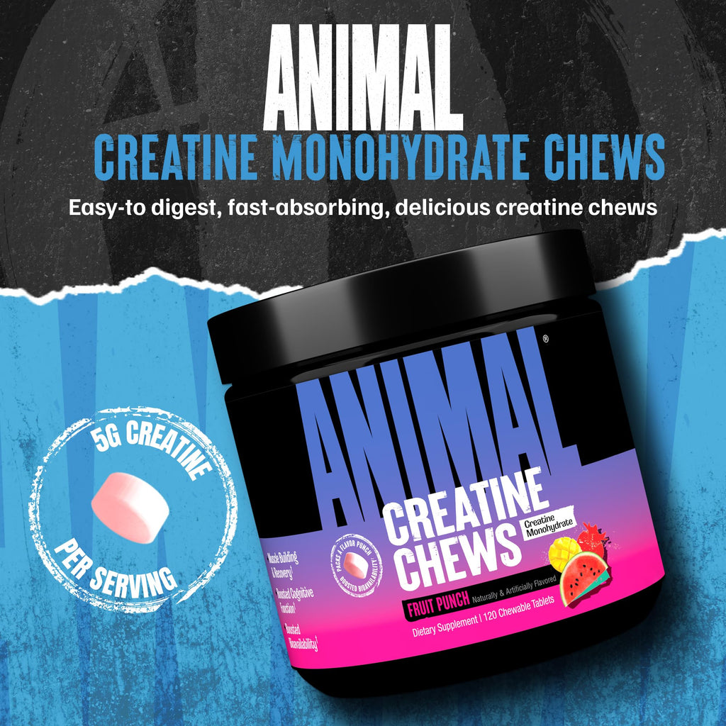 Animal Creatine Chews Tablets - Enhanced Creatine Monohydrate with AstraGin to Improve Absorption, Sea Salt for Added Pumps