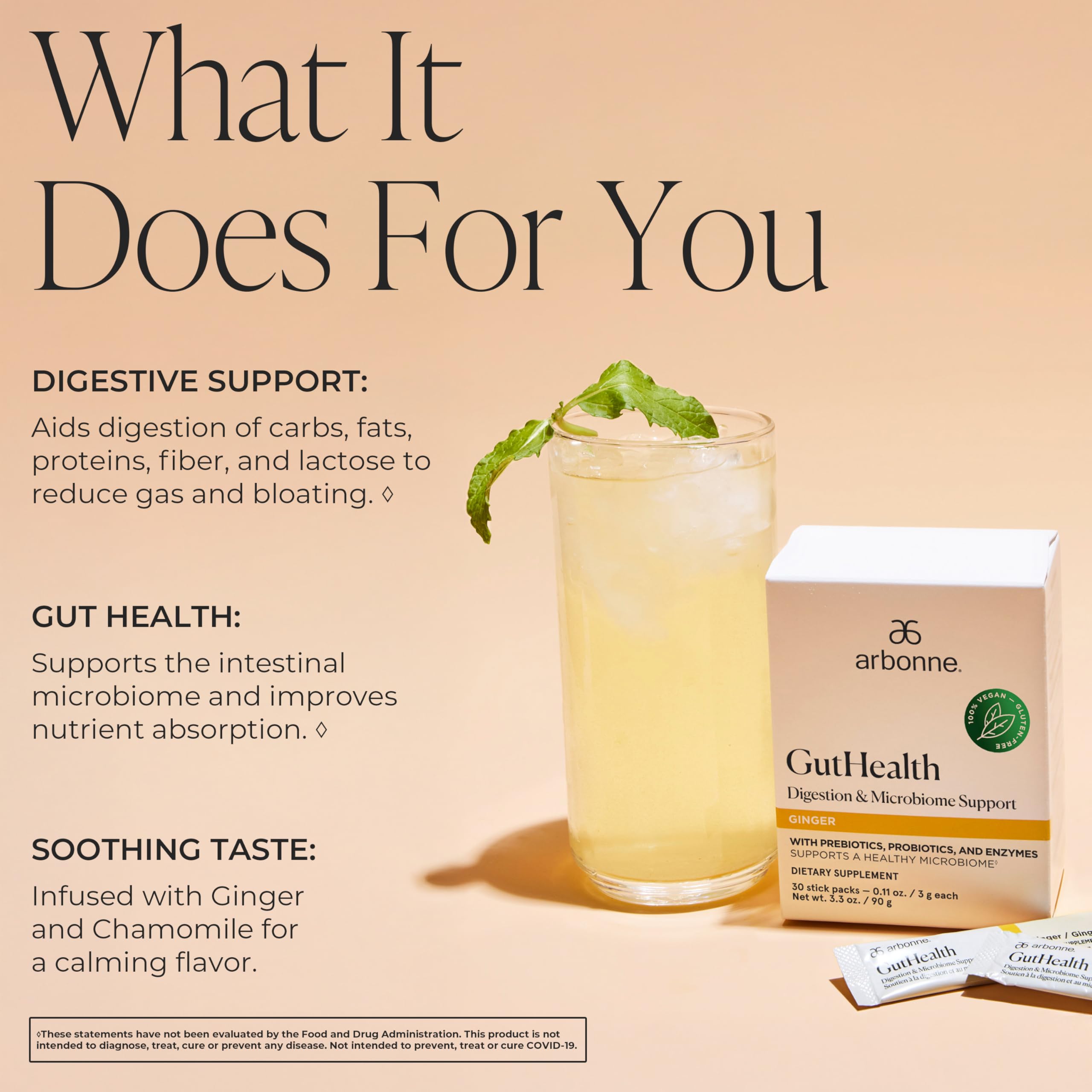 Arbonne Gut Health Digestion Support - Microbiome Prebiotic and Probiotic Drink Mix, Probiotic Powder and Prebiotic Powder