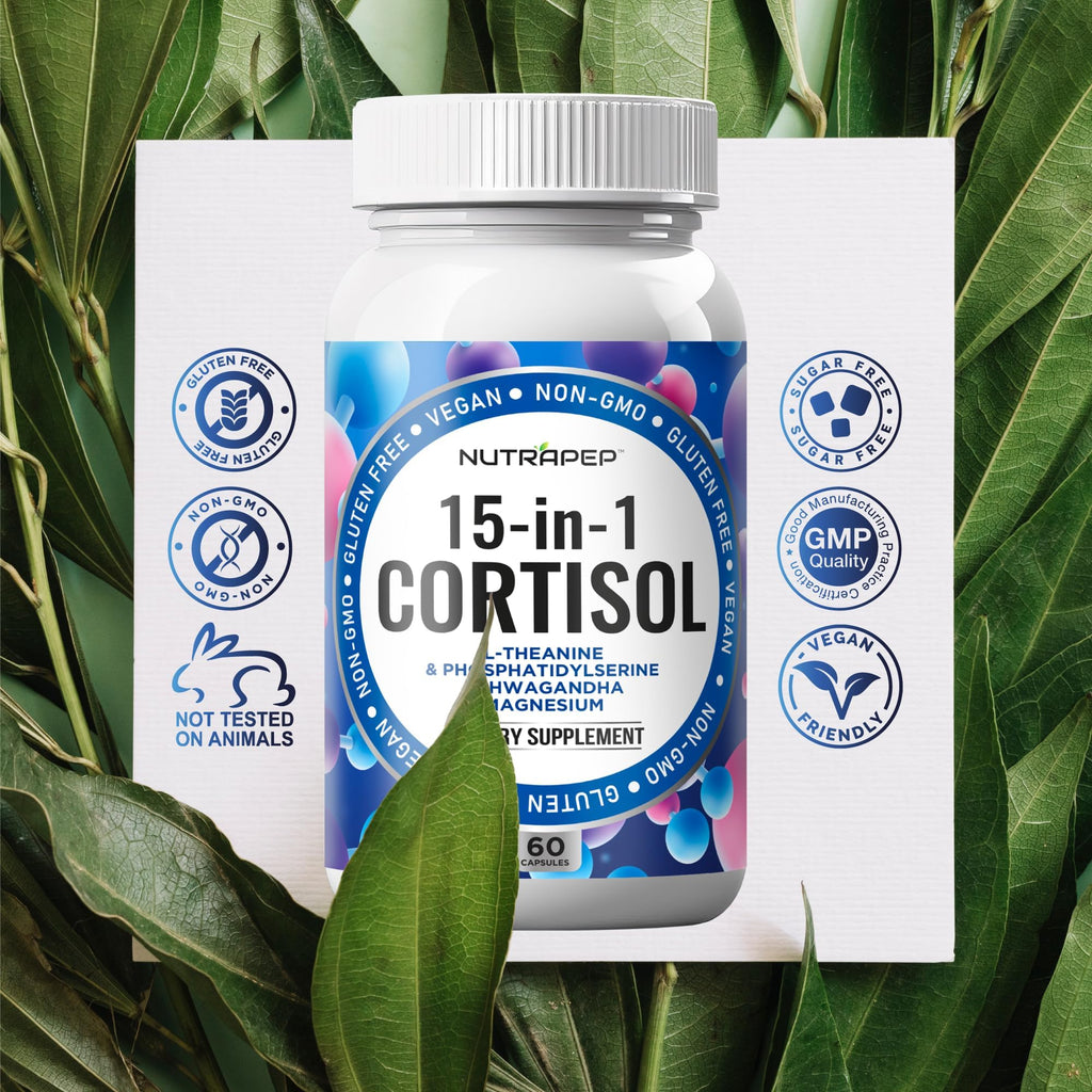NutraPep Cortisol Detox Supplement Men Women - Reduce Lower Cortisol High Cortisol Reducer Blocker Control - Supports Stress Mood Rest Adrenal Calm Relax with Ashwagandha L-Theanine Magnesium NutraPep Au supplements