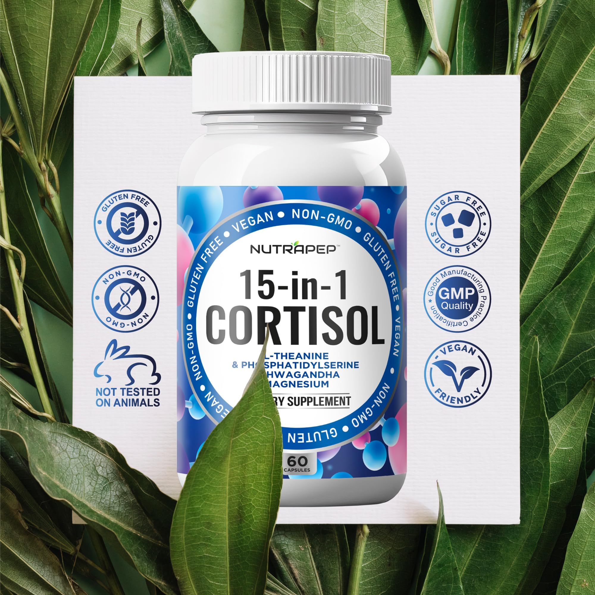 NutraPep Cortisol Detox Supplement Men Women - Reduce Lower Cortisol High Cortisol Reducer Blocker Control - Supports Stress Mood Rest Adrenal Calm Relax with Ashwagandha L-Theanine Magnesium NutraPep Au supplements