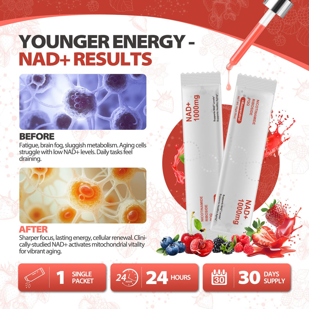 Zooone NAD+ Liquid Supplement 1000mg, Nicotinamide Riboside & Resveratrol, Extra Strength Berry Flavor Drink Mix for Energy, Focus & Anti-Aging -30 Pack Zooone Au supplements