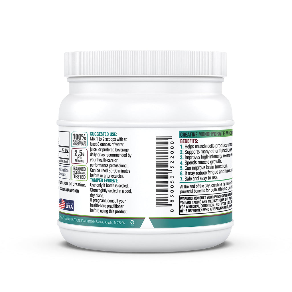 Kappa Nutrition Creatine Monohydrate Powder, Pure Amino Acid Formula, Supports Muscle Strength, Cellular Energy & Mental Focus* Gluten-Free, Keto, 2.25g per Scoop, 240 Servings, Net Wt. 1.32 LB (600g) KAPPA NUTRITION Au supplements