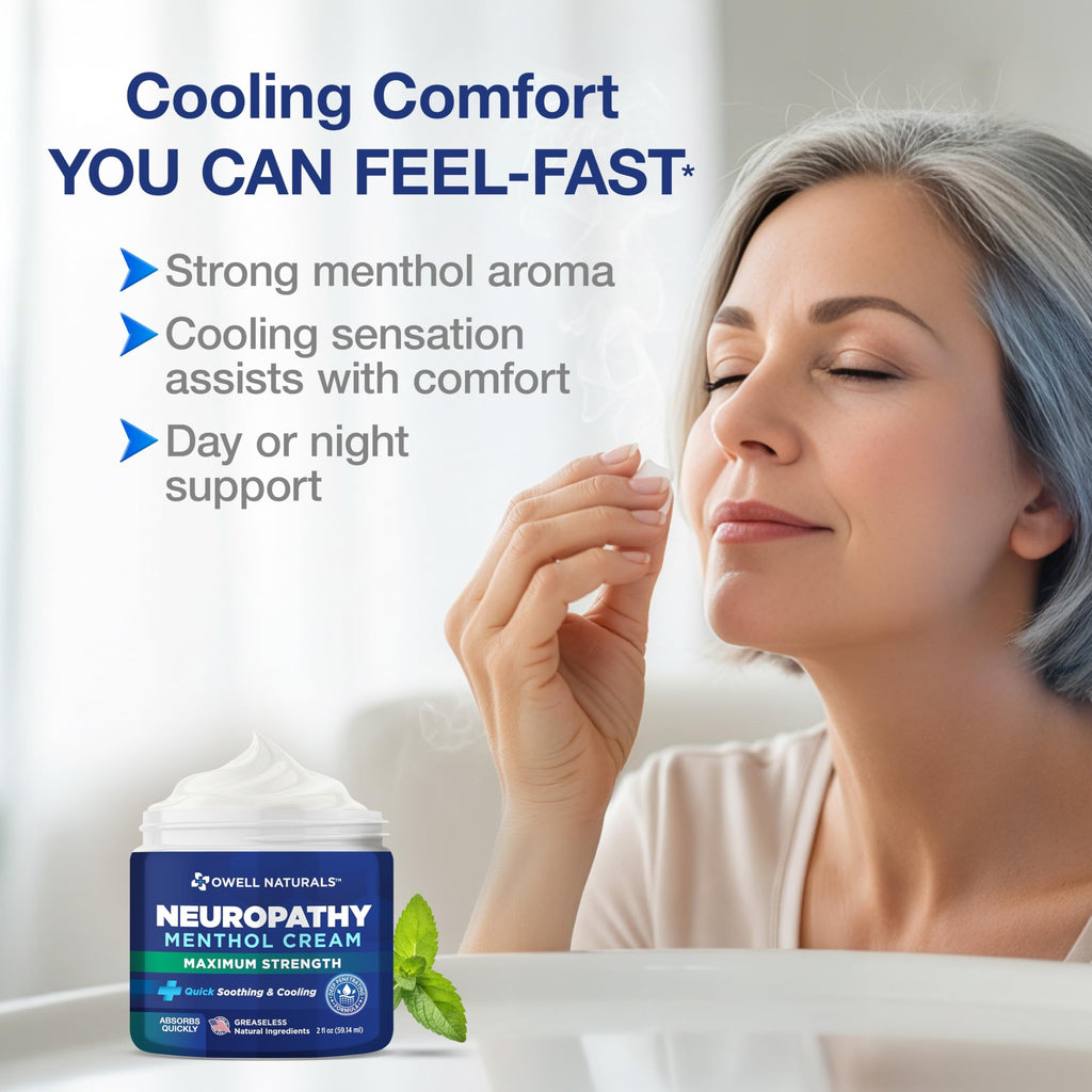 Owell Naturals Neuropathy Cream Extra Strength – Fast Absorbing Cooling for Leg, Feet & Hands – Advanced Soothing Formula with Aloe Vera, Arnica, MSM & Vitamin B6 – Made in USA, 2 fl oz Owell Naturals Au supplements
