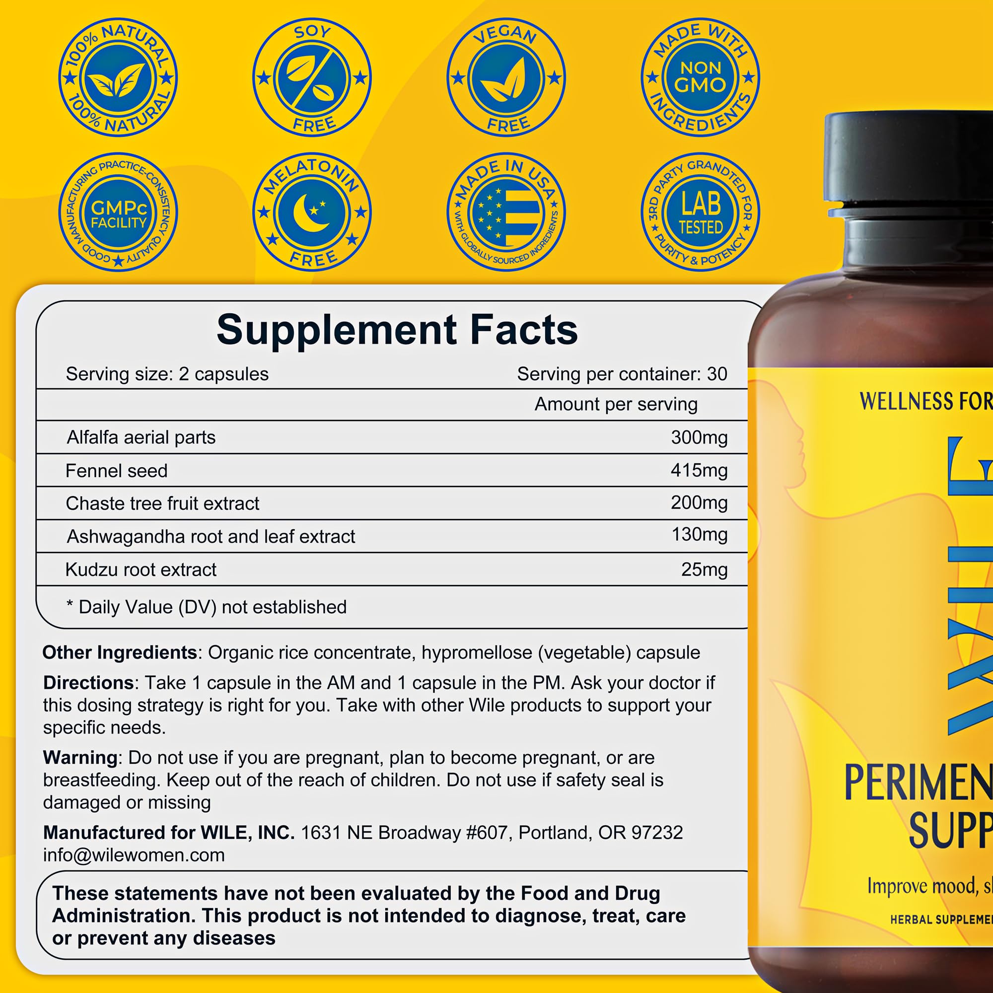 WILE Menopause and Perimenopause Supplements for Women with Ashwagandha - Menopausal Symptoms Relief for Stress, Hot Flashes, Night Sweats - Healthy Sleep & Hormone Balance Support, Vegan, 30 Servings WILE Au supplements