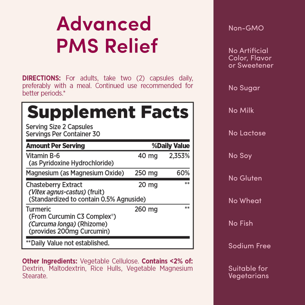 Nature’s Bounty Optimal Solutions Advanced PMS Relief for Menstrual Cycle Support, PMS Support Supplement for Women, Bloating Relief – Chasteberry, Hormone-Free, 60 Vegetarian Capsules Nature's Bounty Au supplements