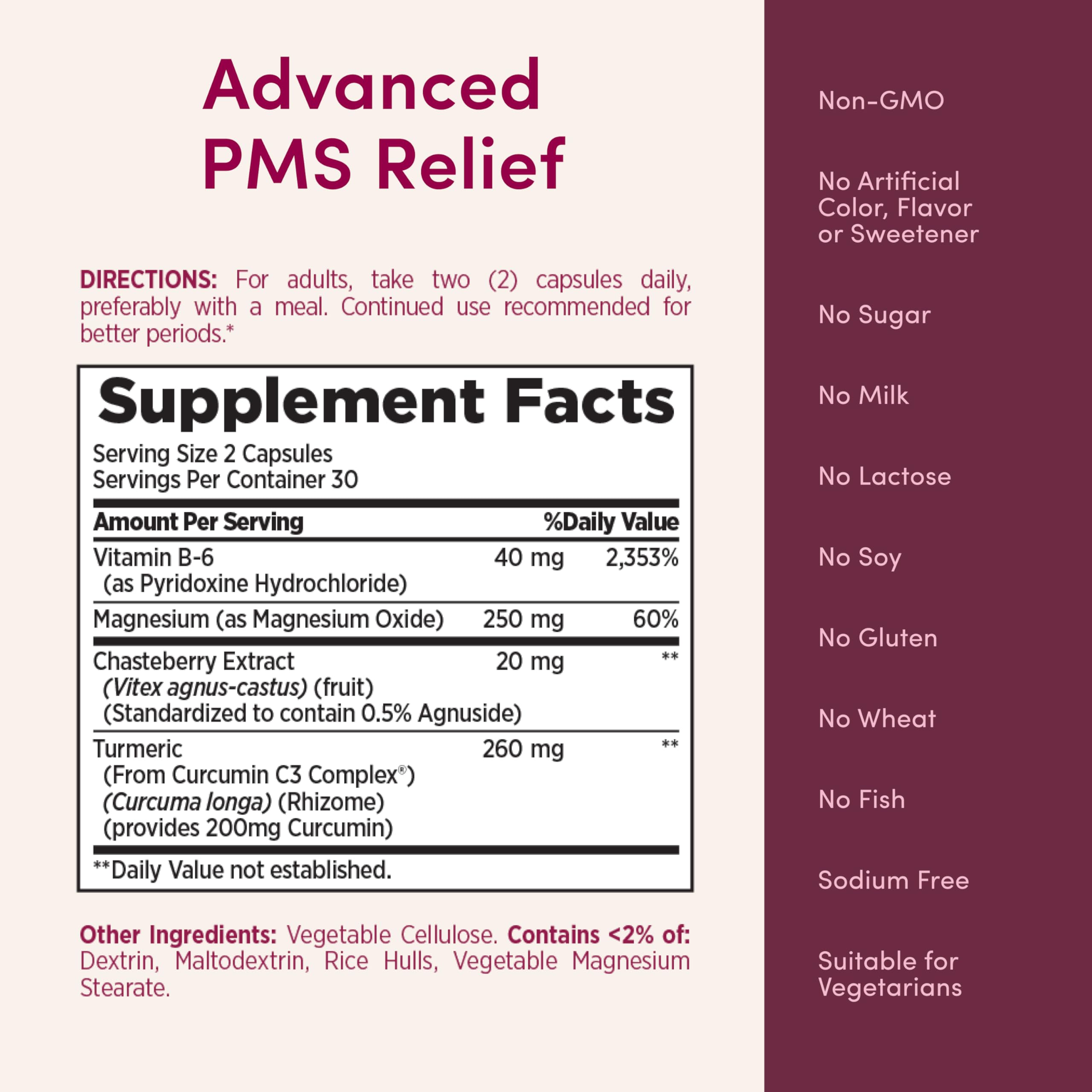 Nature’s Bounty Optimal Solutions Advanced PMS Relief for Menstrual Cycle Support, PMS Support Supplement for Women, Bloating Relief – Chasteberry, Hormone-Free, 60 Vegetarian Capsules Nature's Bounty Au supplements