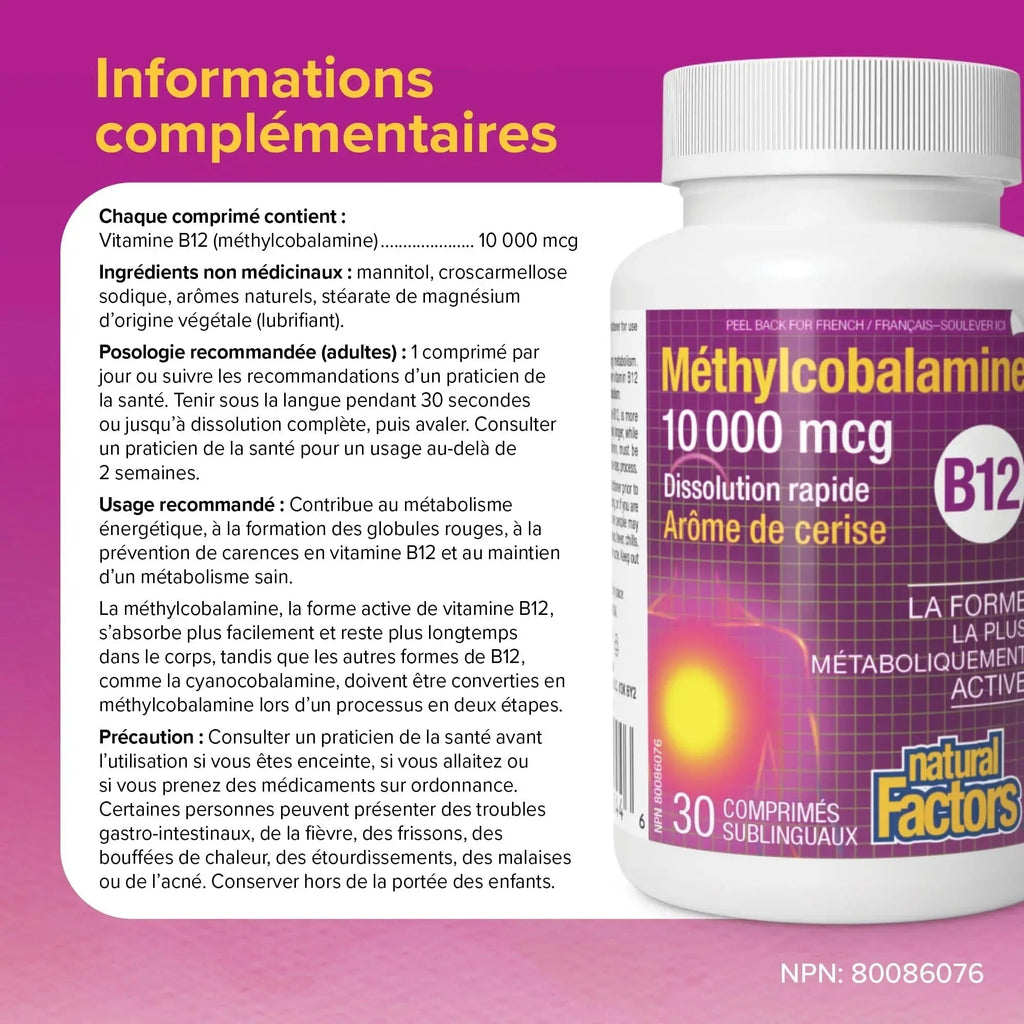 Natural Factors B12 Methylcobalamin, 10,000 mcg, Cherry, 30 Chewable Tablets Natural Factors Au supplements
