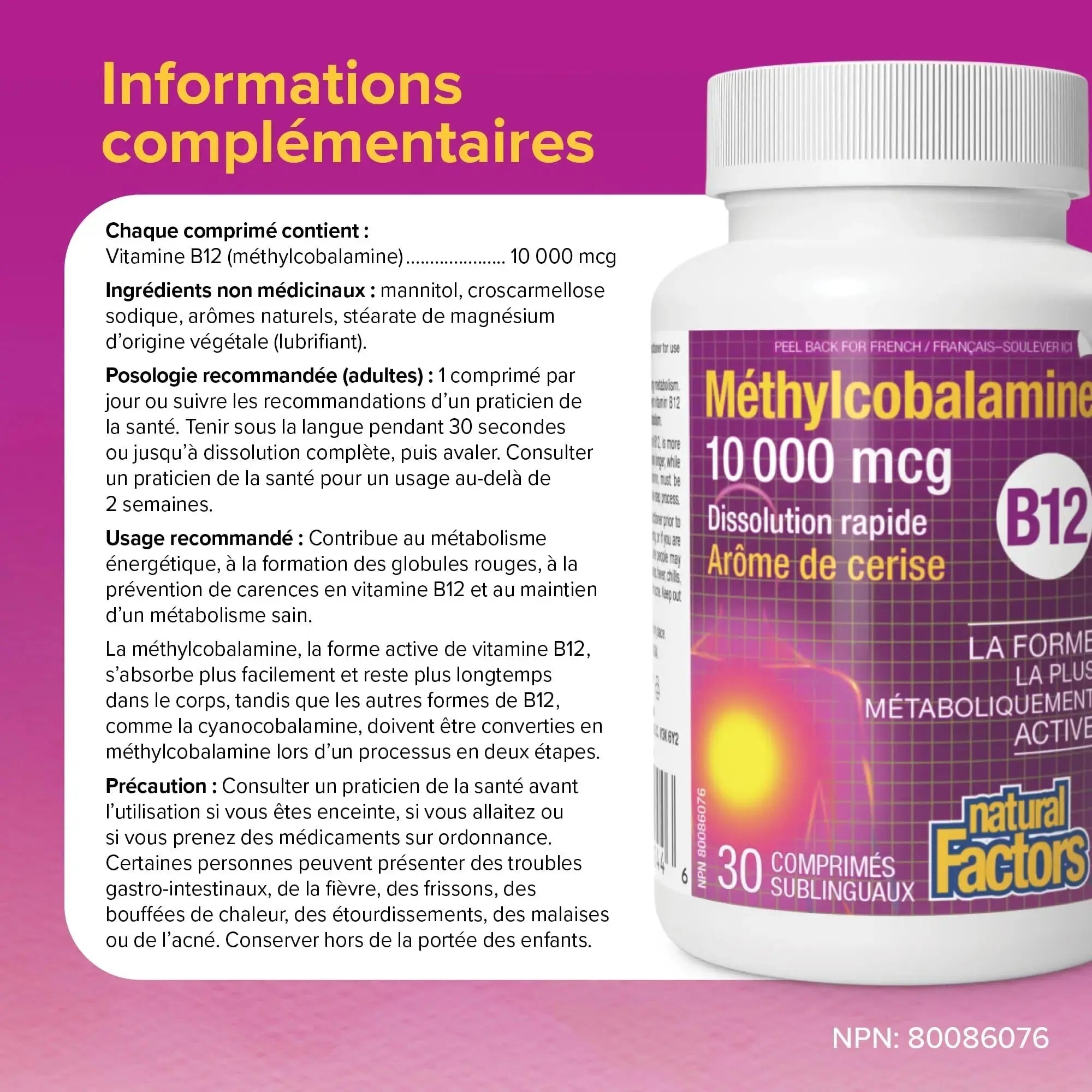 Natural Factors B12 Methylcobalamin, 10,000 mcg, Cherry, 30 Chewable Tablets Natural Factors Au supplements