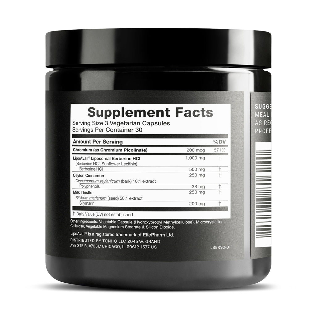 Toniiq Liposomal Berberine – High-Strength 1,500mg Complex with LipoAvail® Liposomal Berberine Supplement with Cinnamon, Milk Thistle & Chromium – Third-Party Tested – 90 Capsules Toniiq Au supplements