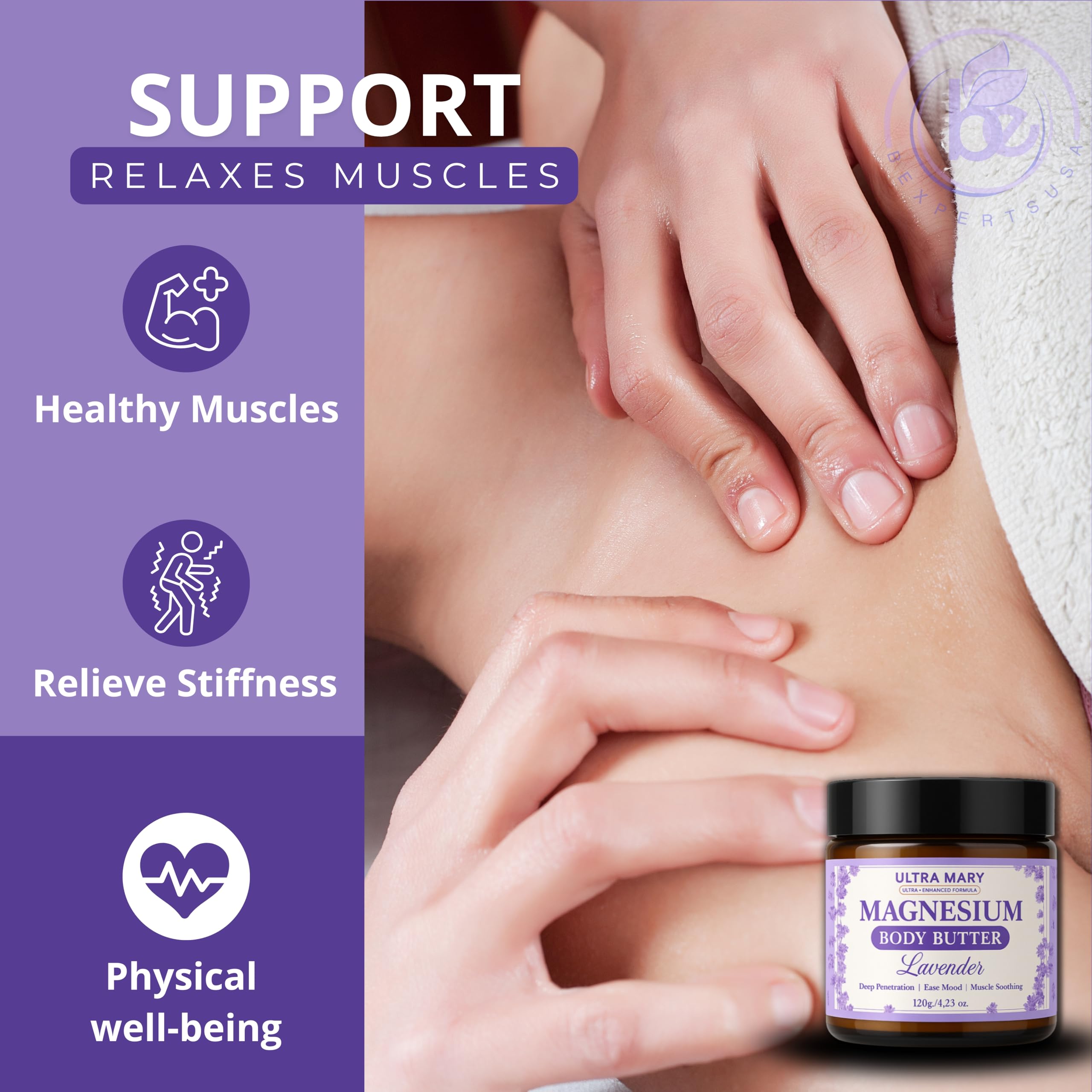 Nighttime Magnesium Cream for Pain, Nerve & Leg Cramps - Magnesium Body Butter for Sleep with Shea Butter, Jojoba Oil, Coconut Extract & Dandelion - Lavender Magnesium Lotion for Kids - 4.23oz ULTRA MARY Au supplements