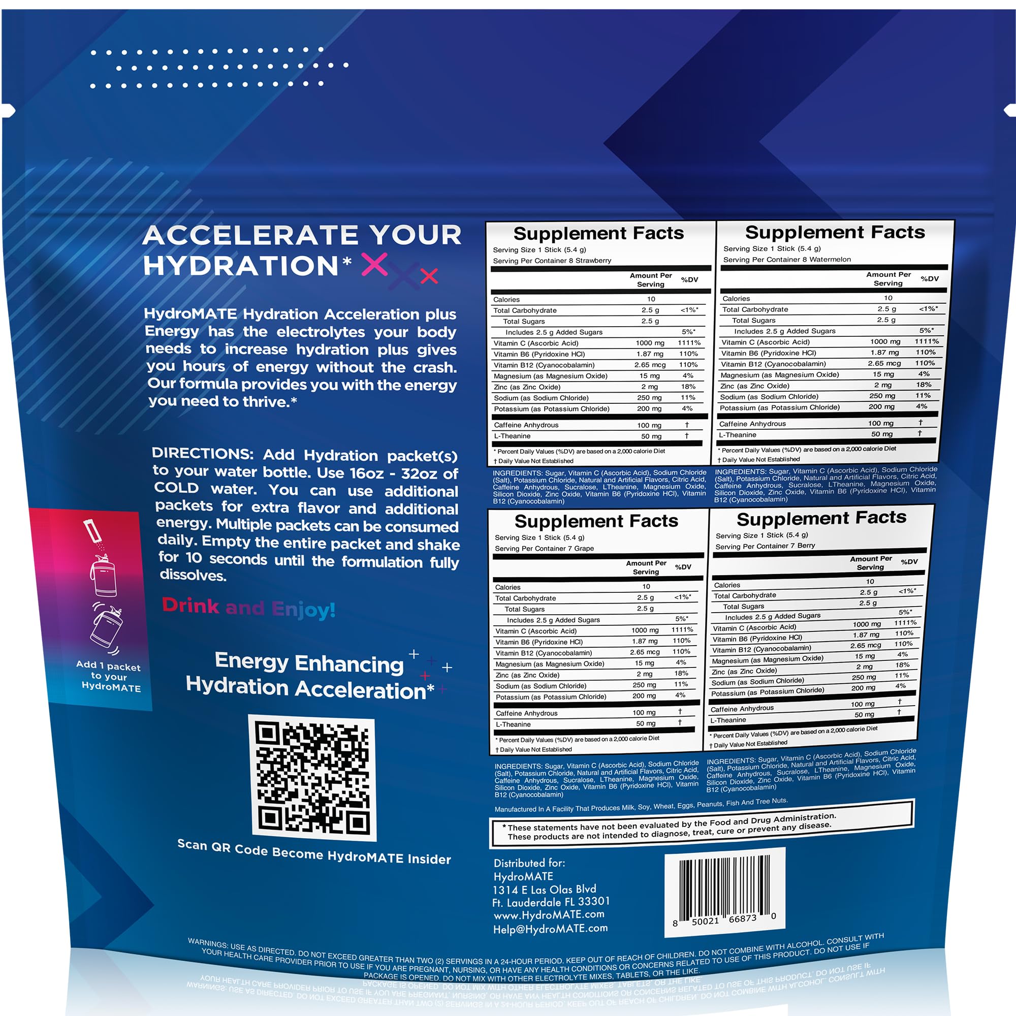 HydroMATE Electrolytes Powder Drink Mix Packets Hydration Accelerator Low Sugar Party Favors for Rapid Recovery Vitamin C Plu