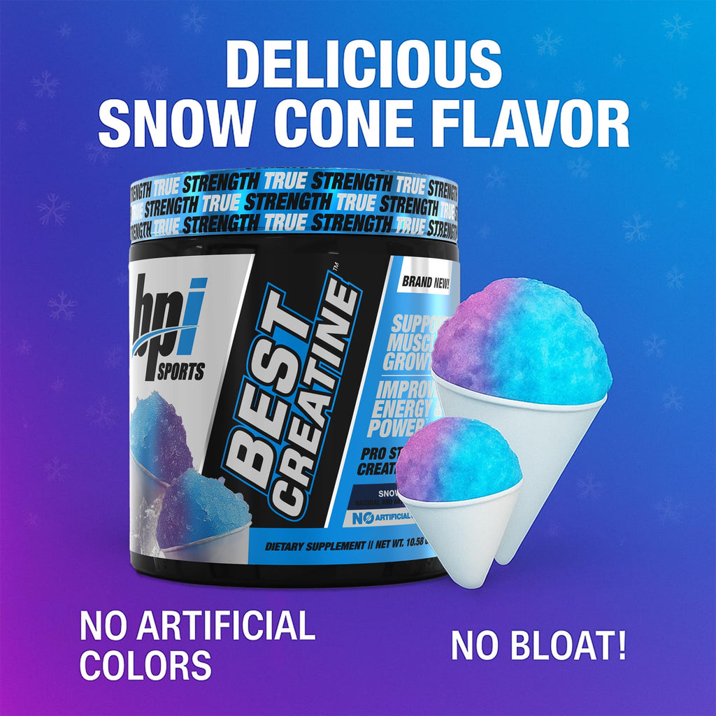 BPI Sports Best Creatine - Creatine Monohydrate Powder for Men & Women, Himalayan Salt - Strength, Pump, Endurance, Muscle Growth, Muscle Definition - No Bloat - Snow Cone - 50 servings - 10.58 Oz BPI Sports Au supplements