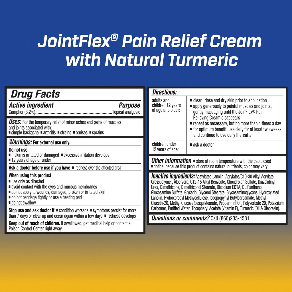 JOINTFLEX Pain Relief Cream with Turmeric, Arthritis Pain Relief, Joint Pain Relief, 3 Ounce Tube JointFlex Au supplements