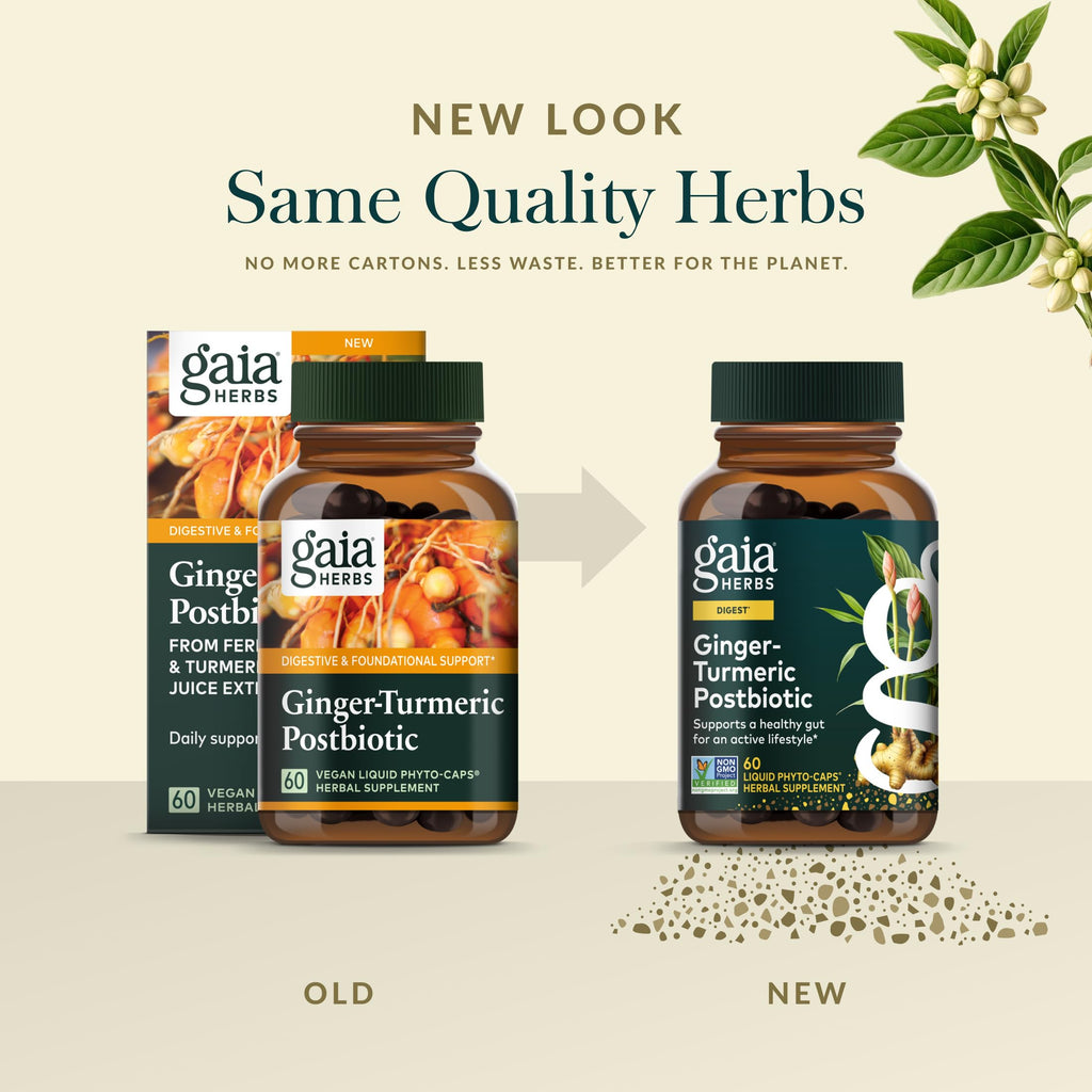 Gaia Herbs Ginger-Turmeric Postbiotic - Healthy Gut Support* - 60 Vegan Liquid Phyto-Caps (30 Servings) Gaia Herbs Au supplements
