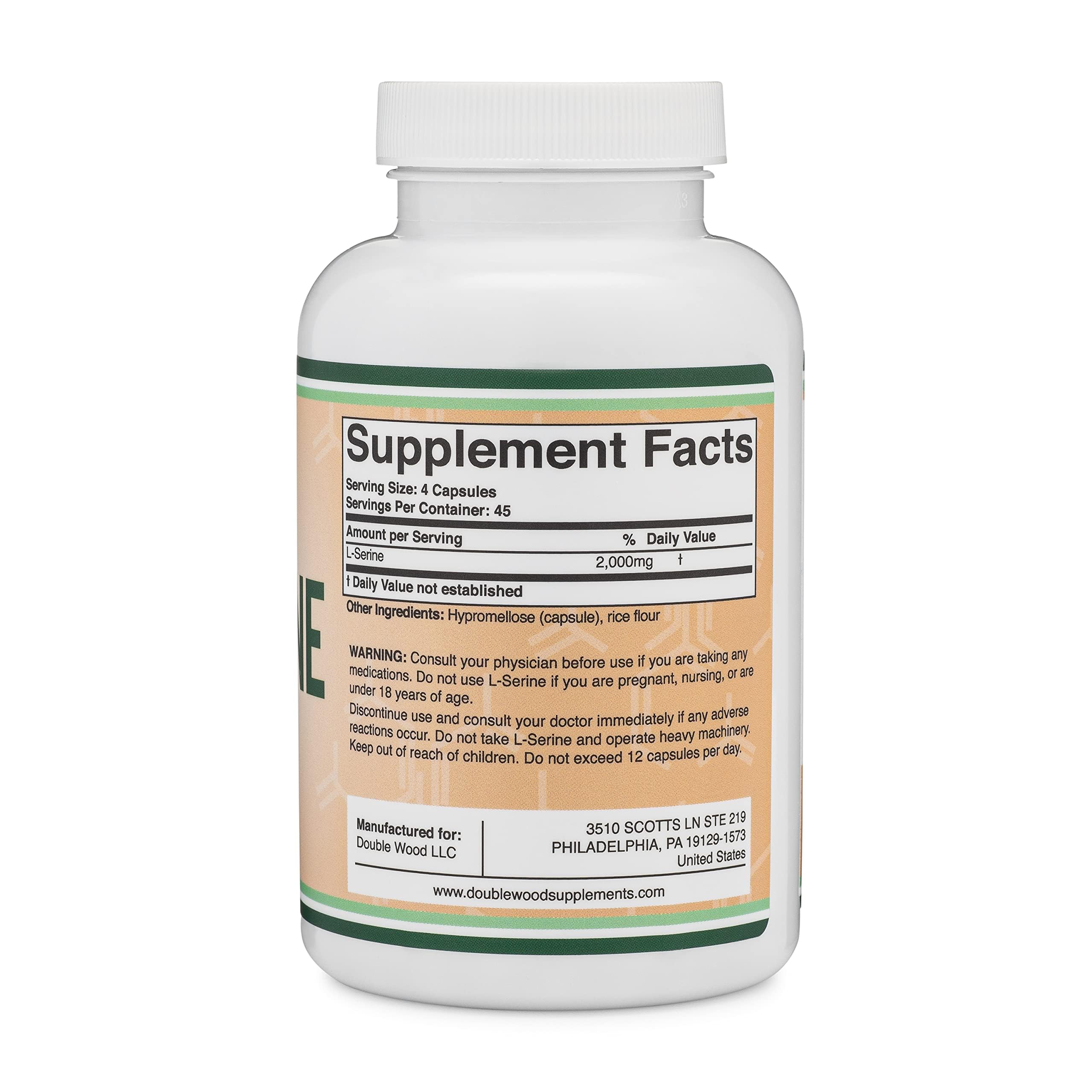 L-Serine Capsules (Third Party Tested) - 2,000mg Servings Used in Clinical Study, 180 Count, 500mg per Capsule (L Serine Amino Acid for Serotonin Production and Brain Support) by Double Wood Double Wood Supplements Au supplements