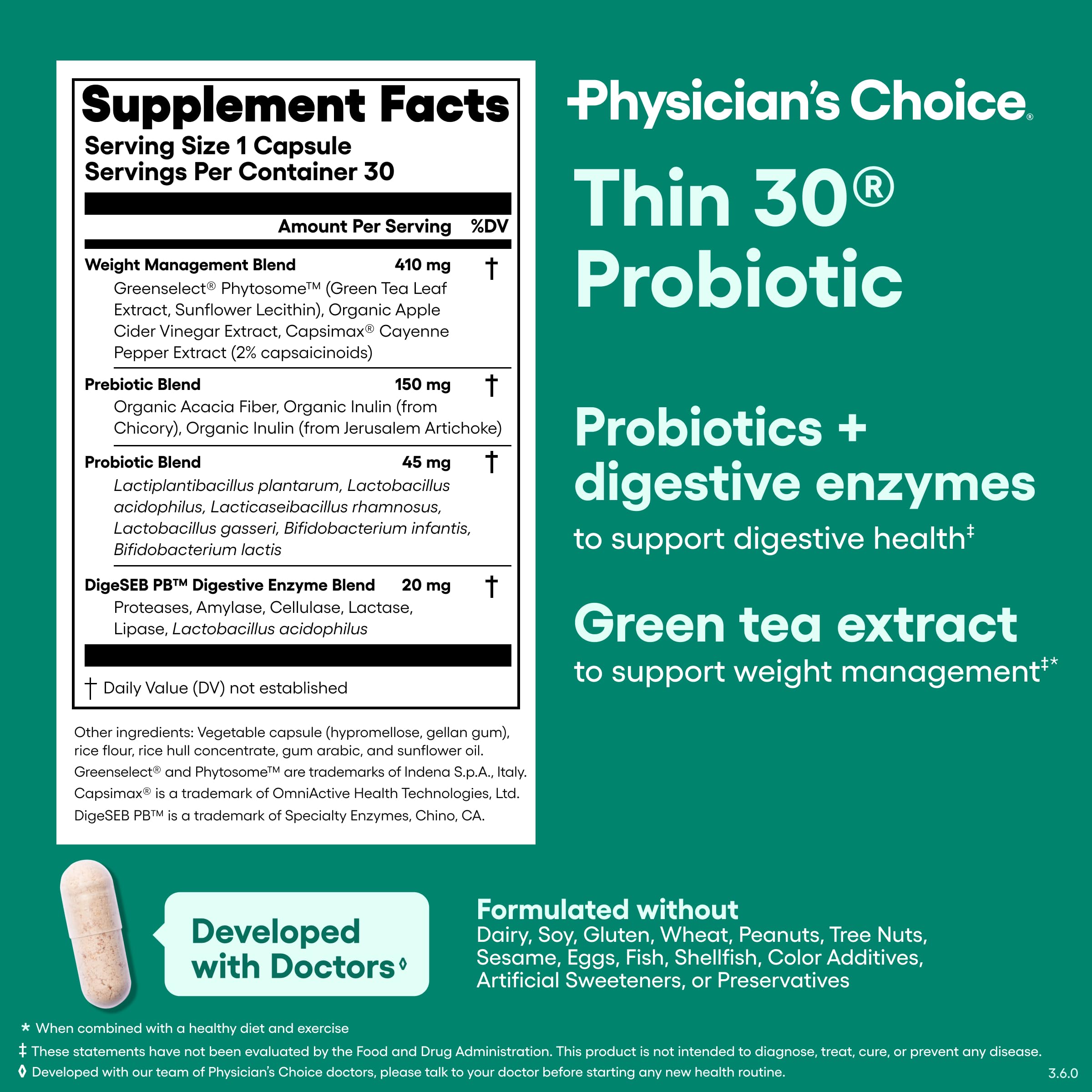 Physician's CHOICE Probiotics & Bloating - 6 Probiotic Strains - Prebiotics - Key ingredient Cayenne - Supports Gut Health