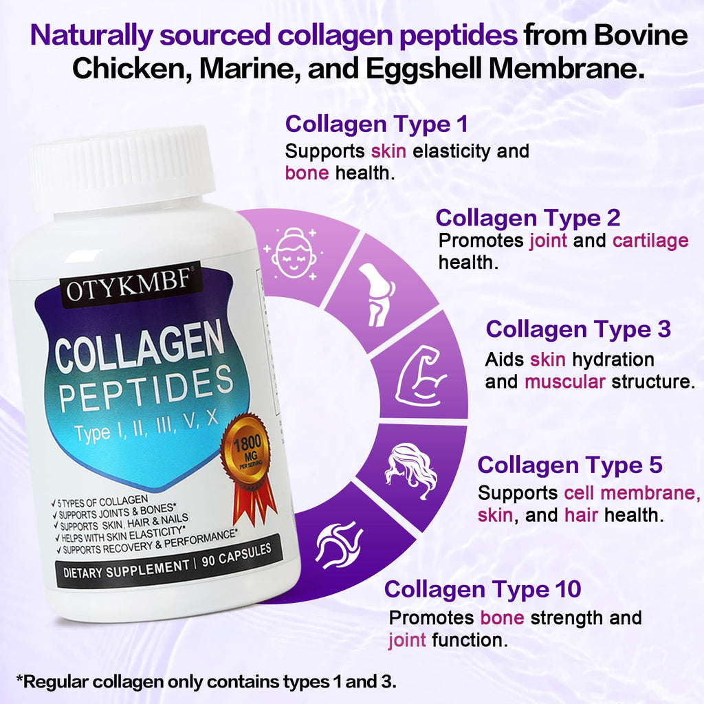 OTYKMBF Multi Collagen Peptides Pills 1800mg, Type I, II, III, V, X - Hydrolyzed Premium Collagen Complex Supports Skin, Joints, Hair & Nails, Hydrolyzed Protein for Women Men, 90 Capsules OTYKMBF Au supplements