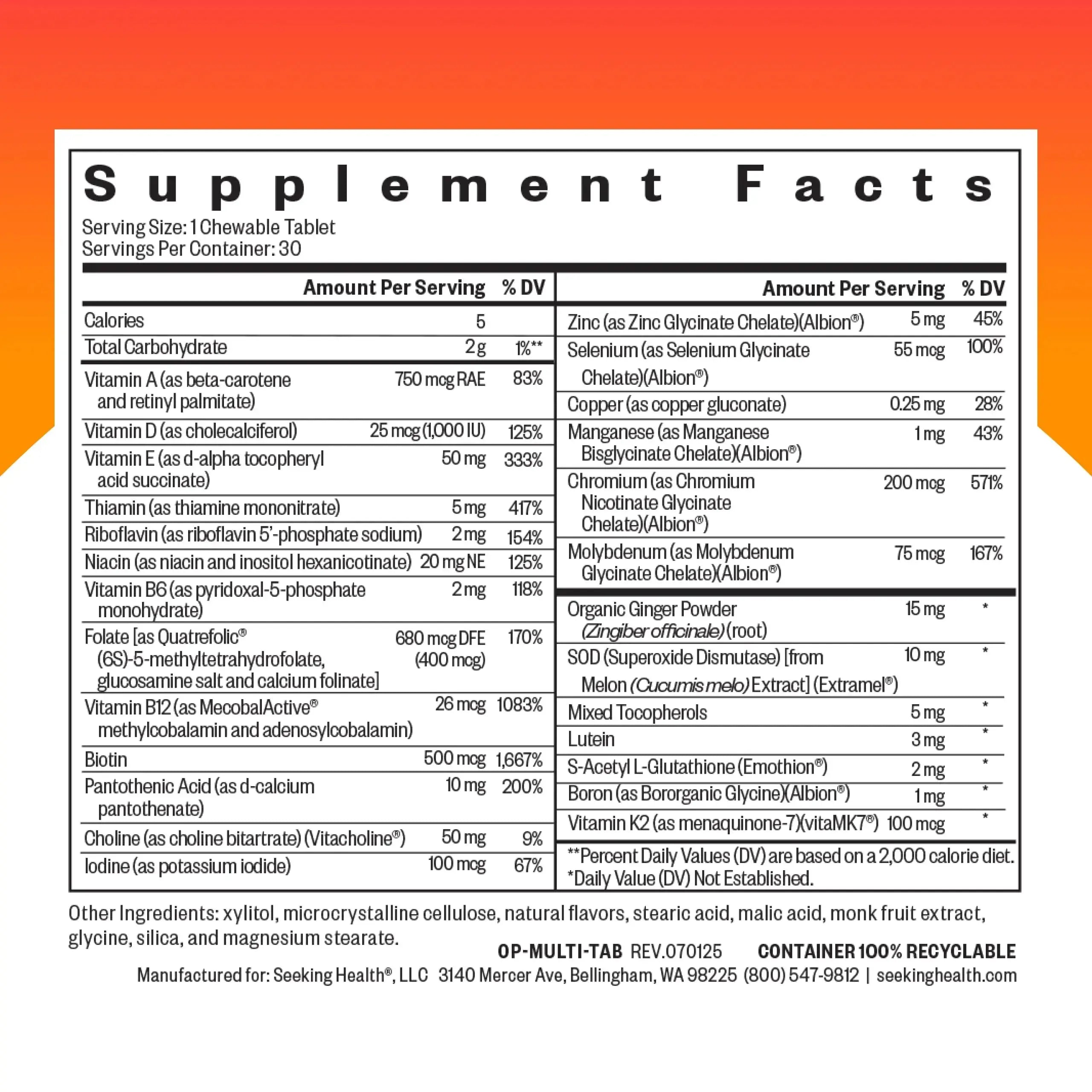 Seeking Health Optimal Multivitamin Chewable - Immune Support Supplement with L-5-MTHF, Vitamin B12 & Vitamin D3 - Multivitamin with Antioxidant Ingredients Seeking Health Au supplements