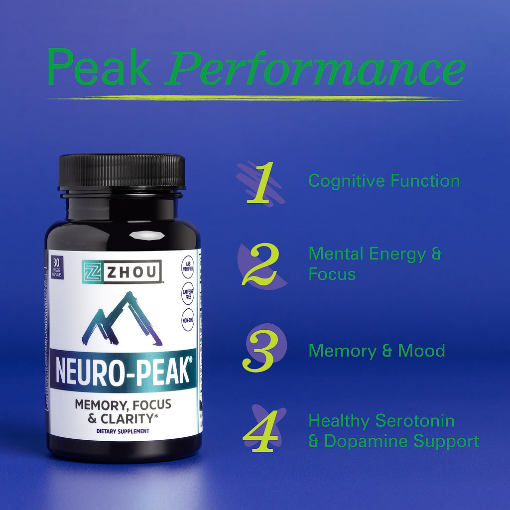 Zhou Neuro-Peak - Brain Supplements for Memory and Focus, Nootropic for Men & Women, Brain Support Pill for Adults, Brain Vitamins - 30 Veggie Capsules (Pack of 1) ZHOU Au supplements