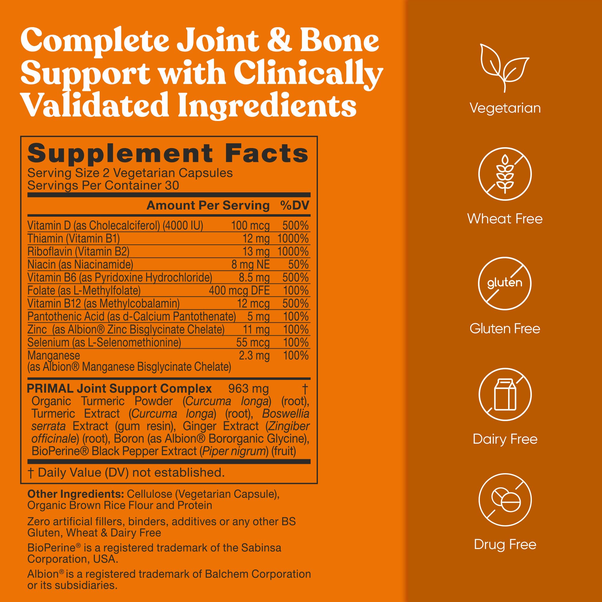 Primal Joint & Mobility Support - Advanced Joint Support Supplement for Women and Men - Turmeric, Boswellia, Ginger and Boron for Whole-Body Flexibility, Joint Health & Comfort - 60 Veg Soft Capsules Eu Natural Au supplements