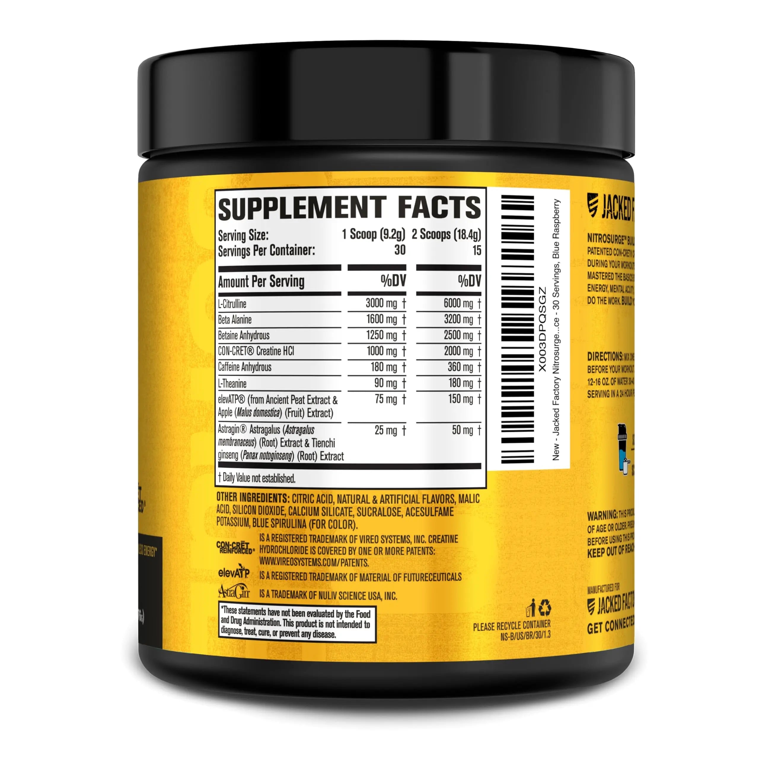 Jacked Factory Nitrosurge Build Pre Workout with Creatine for Muscle Building - Con Cret Creatine Powder & elevATP for Intense Energy, Powerful Pump, Jacked Factory Au supplements