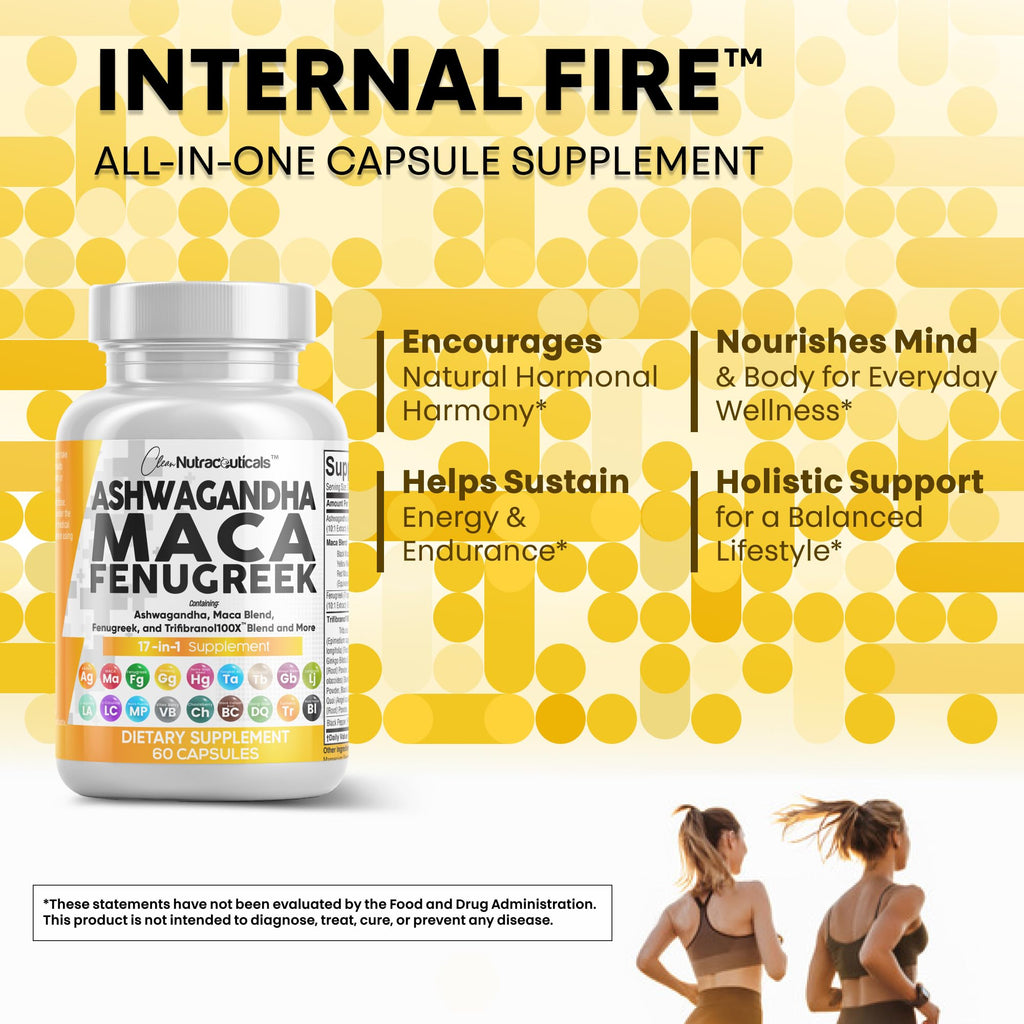 Clean Nutraceuticals Ashwagandha Maca Root Fenugreek Supplement with Tongkat Ali Ginseng - Assists with Stress, Mood & Thyroid - Ashwagandha Capsules Fenugreek Caps - 1 Pack Clean Nutraceuticals Au supplements
