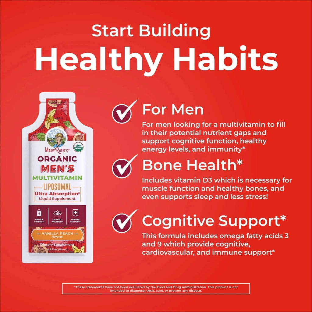 MaryRuth Organics Multivitamin for Men | USDA Organic | Sugar Free Mens Multivitamin Liposomal | Liquid Vitamins for Men | MARYRUTH'S Au supplements