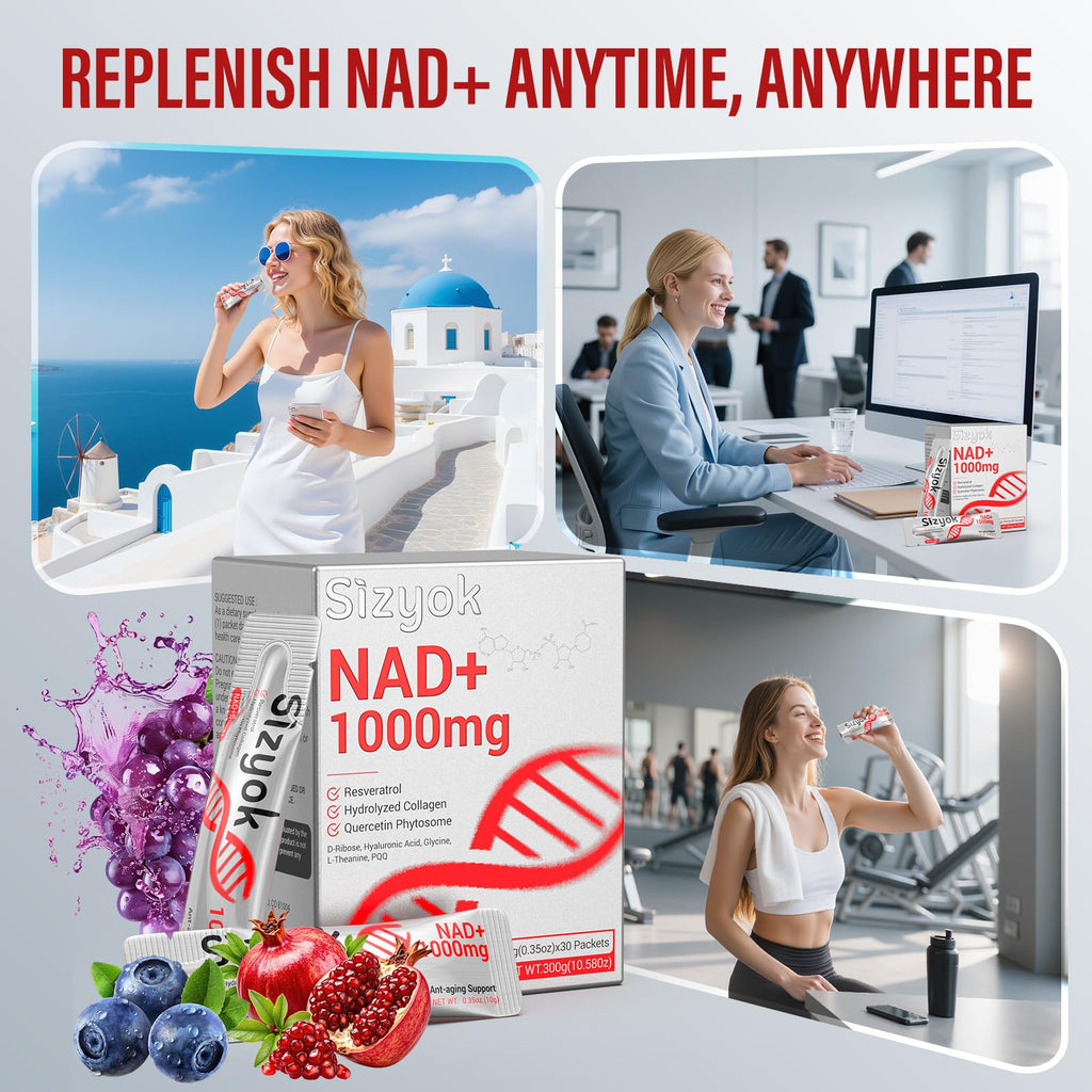 NAD+ Supplement 1000mg Liquid - High Absorption NAD+ with Trans Resveratrol 2000mg, Collagen & Hyaluronic Acid, Anti-Aging Energy Support for Women, Cellular Health & Longevity Boost Sizyok Au supplements