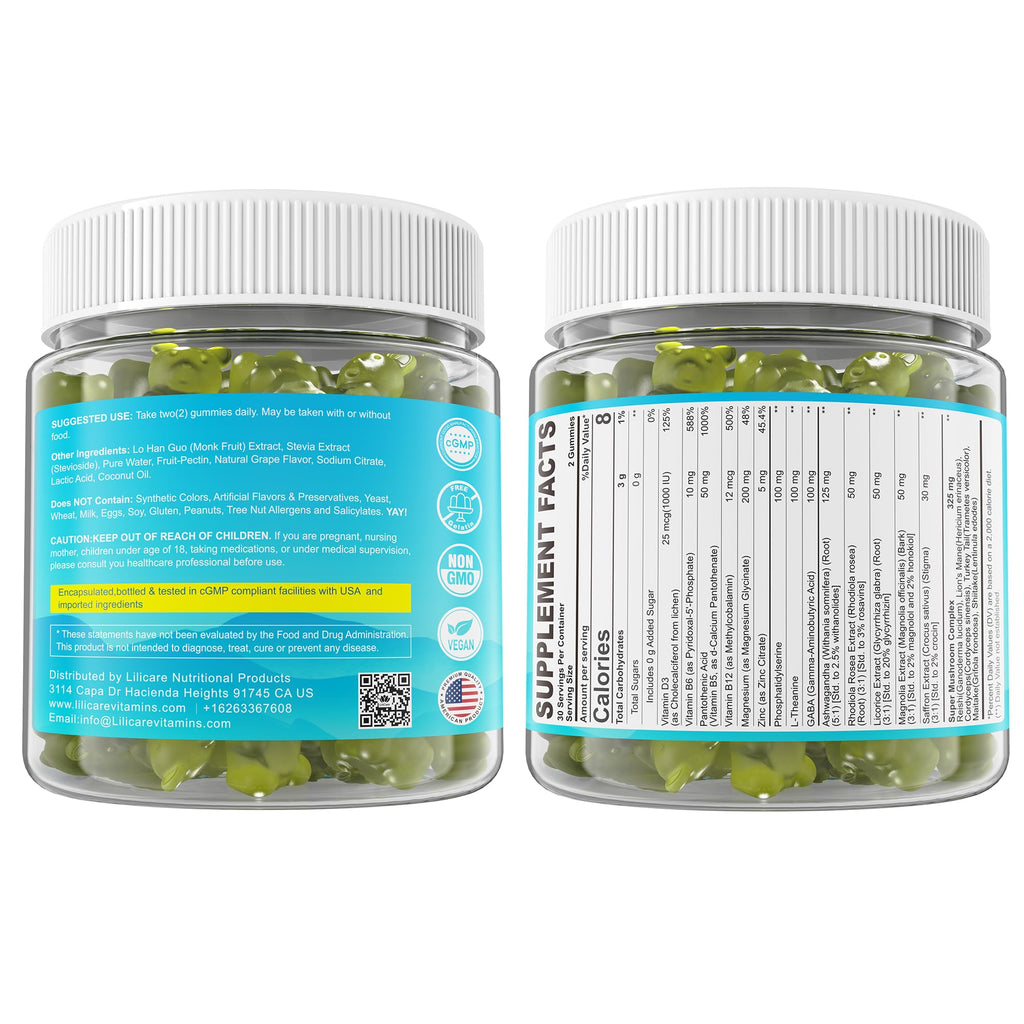Cortisol Gummies for Women & Men, Sugar Free Cortisol Reducer Supplements w/ Magnesium, Ashwagandha, Mushroom, L-theanine, Rhodiola, Vitamin B6 B12 for Cortisol Detox, Relax, Sleep Support 2 Pack LILICARE Au supplements