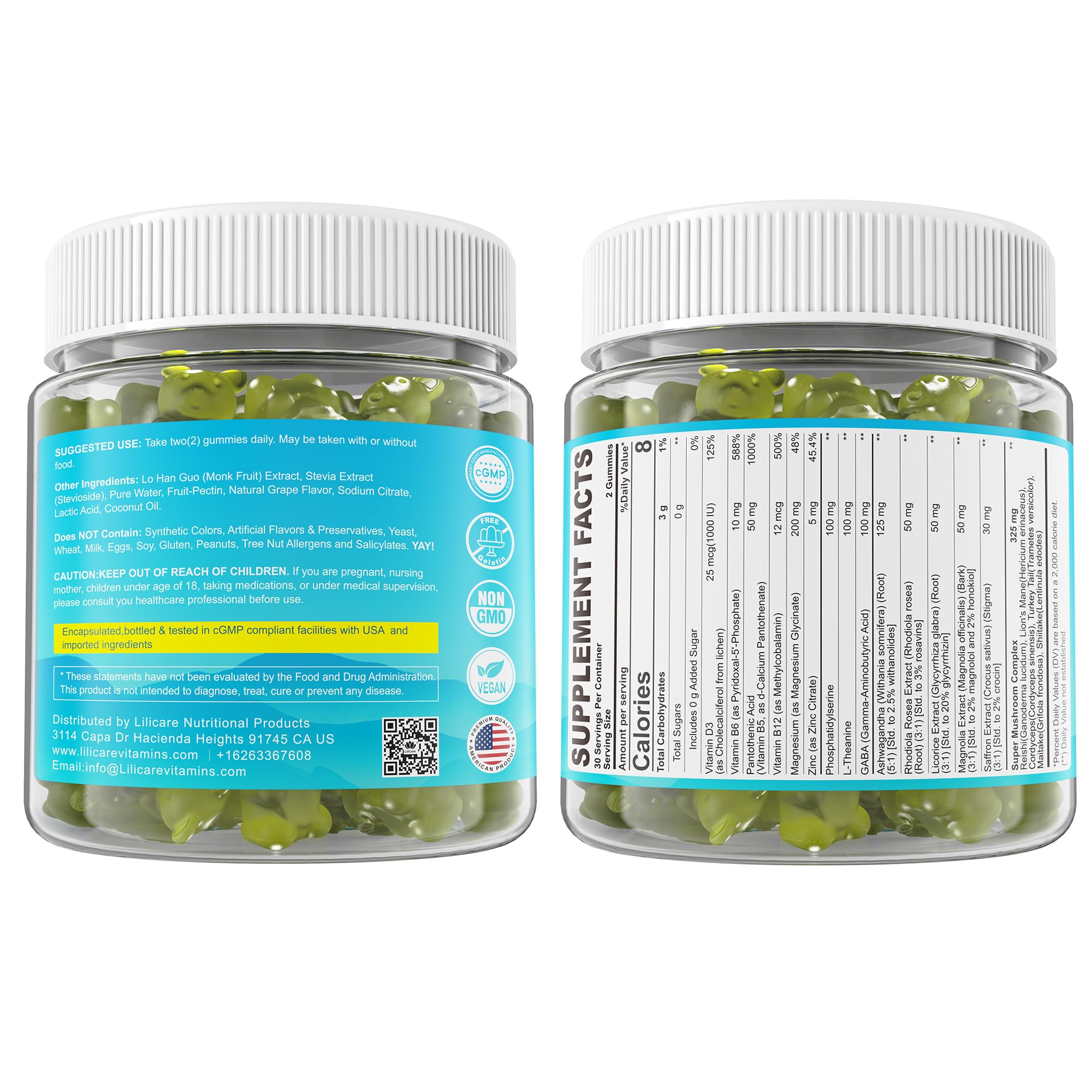 Cortisol Gummies for Women & Men, Sugar Free Cortisol Reducer Supplements w/ Magnesium, Ashwagandha, Mushroom, L-theanine, Rhodiola, Vitamin B6 B12 for Cortisol Detox, Relax, Sleep Support 2 Pack LILICARE Au supplements