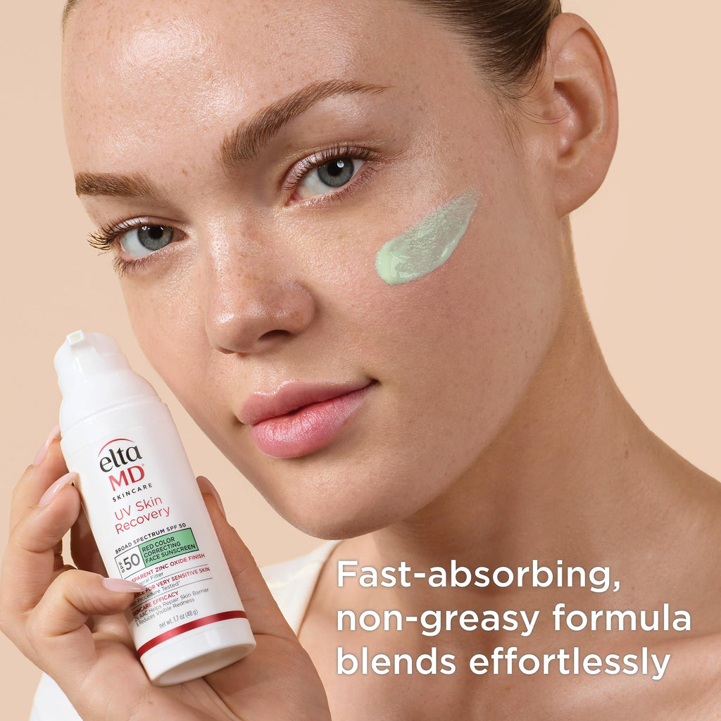 EltaMD UV Skin Recovery Green Tint 100% Mineral Sunscreen, SPF 50, Redness Correcting