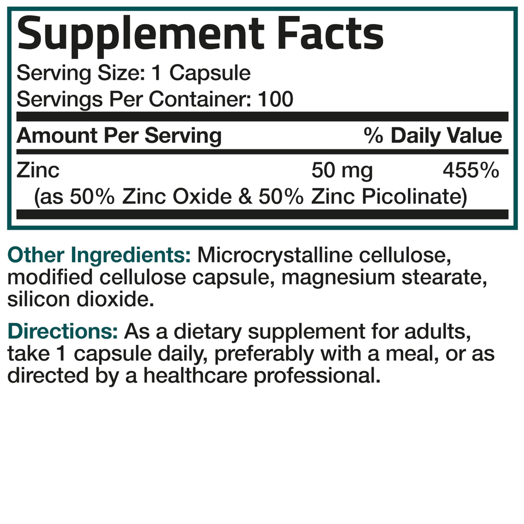 Bronson Zinc 50mg Complex High Potency Immune Support Supplement & Antioxidant and Skin Health