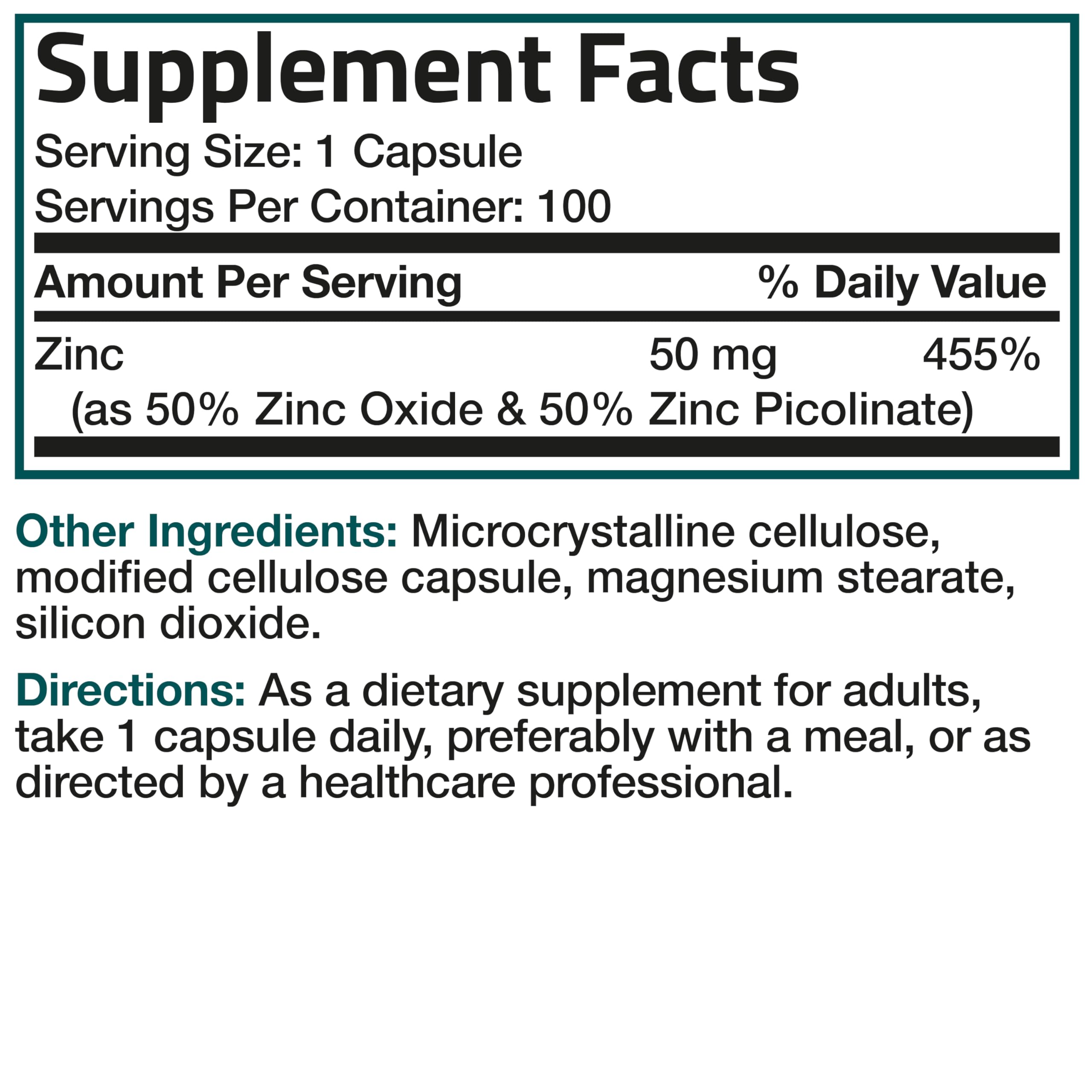 Bronson Zinc 50mg Complex High Potency Immune Support Supplement & Antioxidant and Skin Health