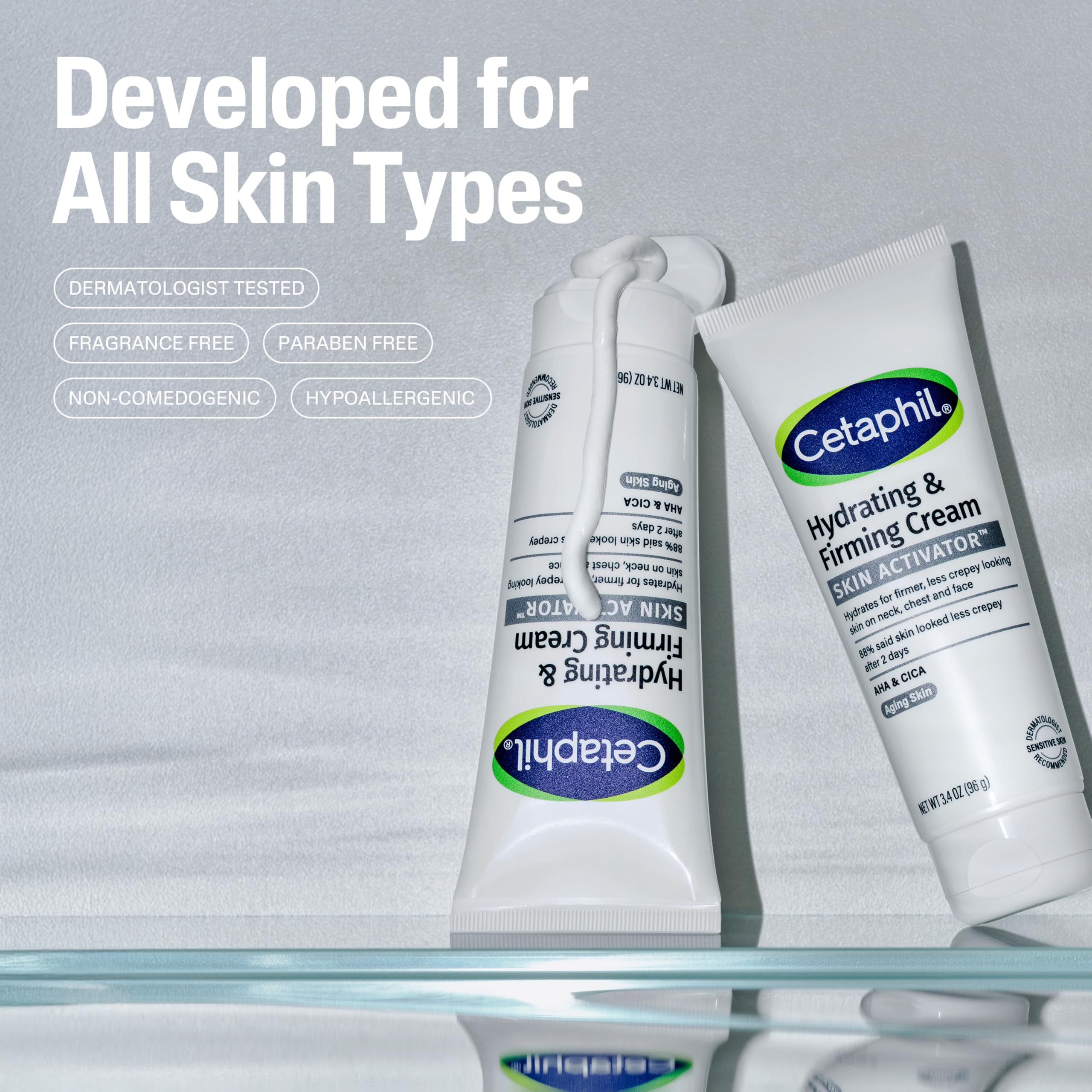 Cetaphil Skin Activator Hydrating & Firming Cream For Face, Neck & Chest 3.4 oz, Mandelic Acid (AHA) and Centella Asiatica (CICA) Cream