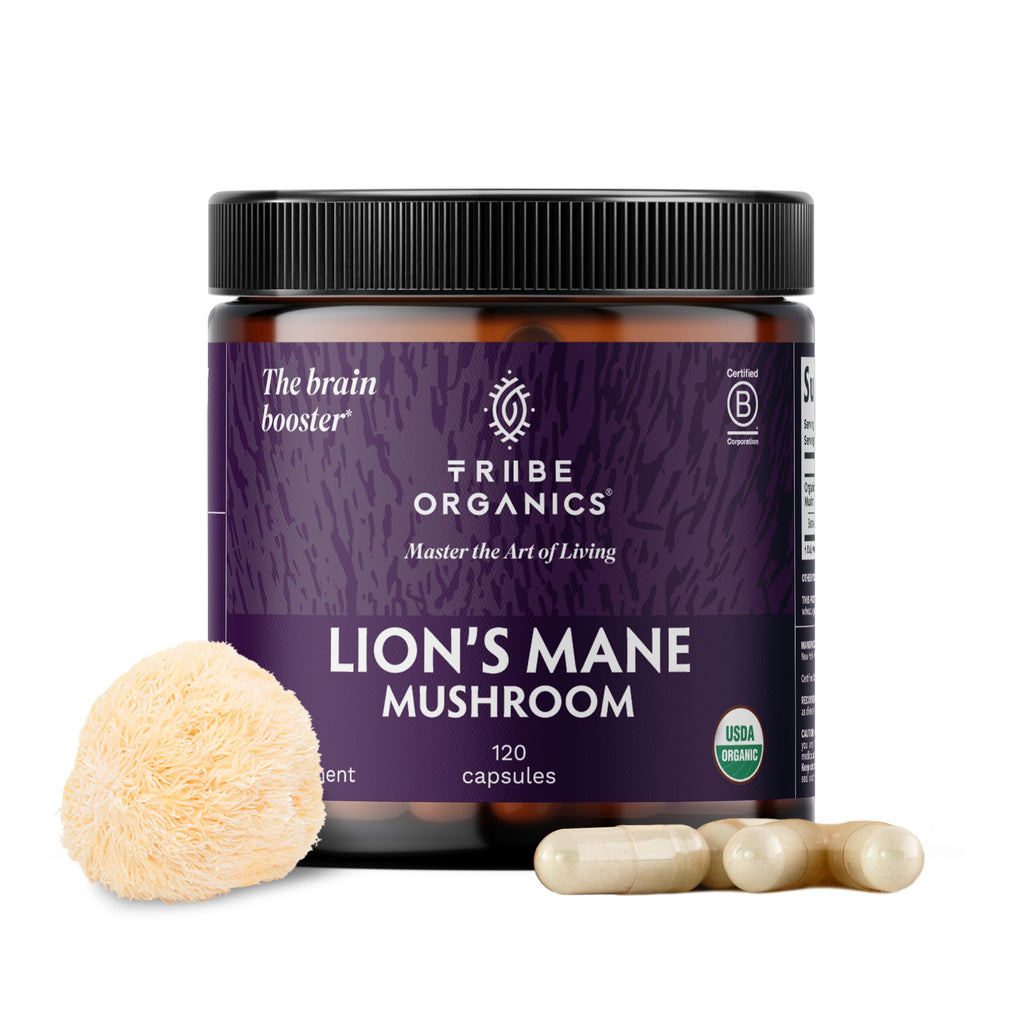 TRIBE ORGANICS Lion’s Mane Supplement 1000mg Mushroom Extract Powder - Immune System Booster & Brain Nootropic for Focus and Memory | Mental Clarity | Natural Energy and Immunity - 120 Vegan Capsules TRIBE ORGANICS Au supplements