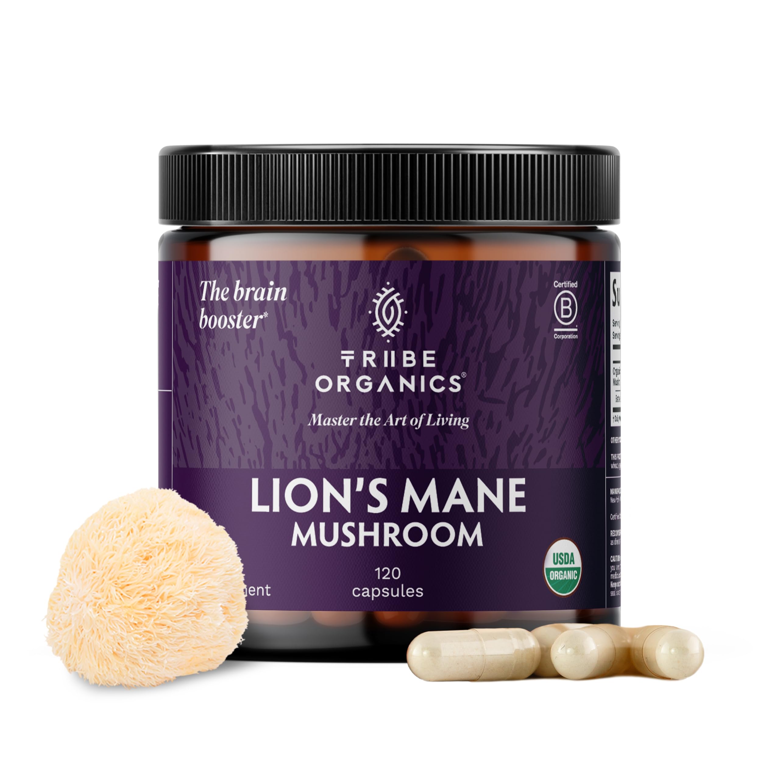 TRIBE ORGANICS Lion’s Mane Supplement 1000mg Mushroom Extract Powder - Immune System Booster & Brain Nootropic for Focus and Memory | Mental Clarity | Natural Energy and Immunity - 120 Vegan Capsules TRIBE ORGANICS Au supplements
