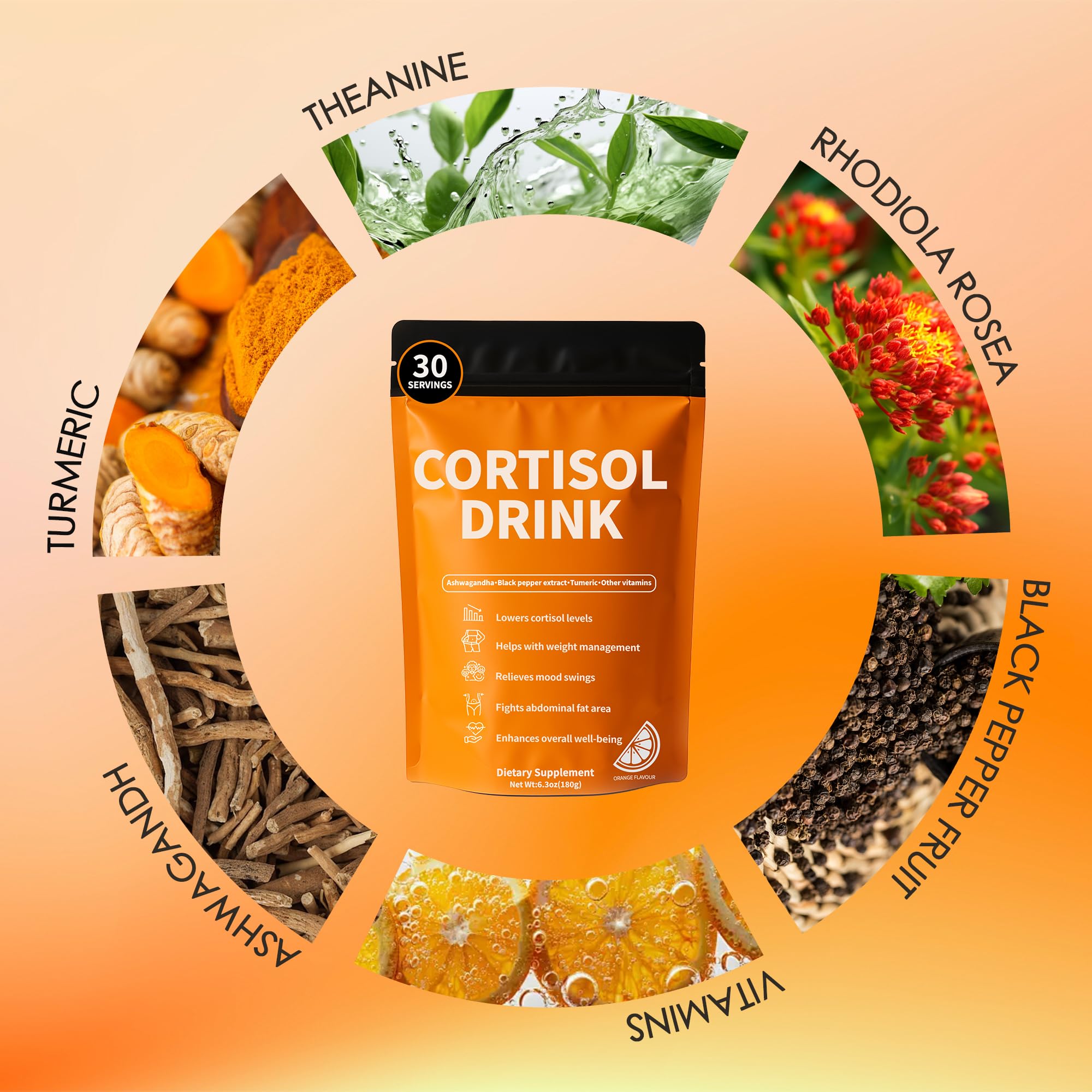 Cortisol Drink Powder - Natural Cortisol Supplements for Ashwagandha, L-Theanine, Turmeric Root, Black Pepper Extract, Relaxation, Focus, Mental Clarity oviaapo Au supplements
