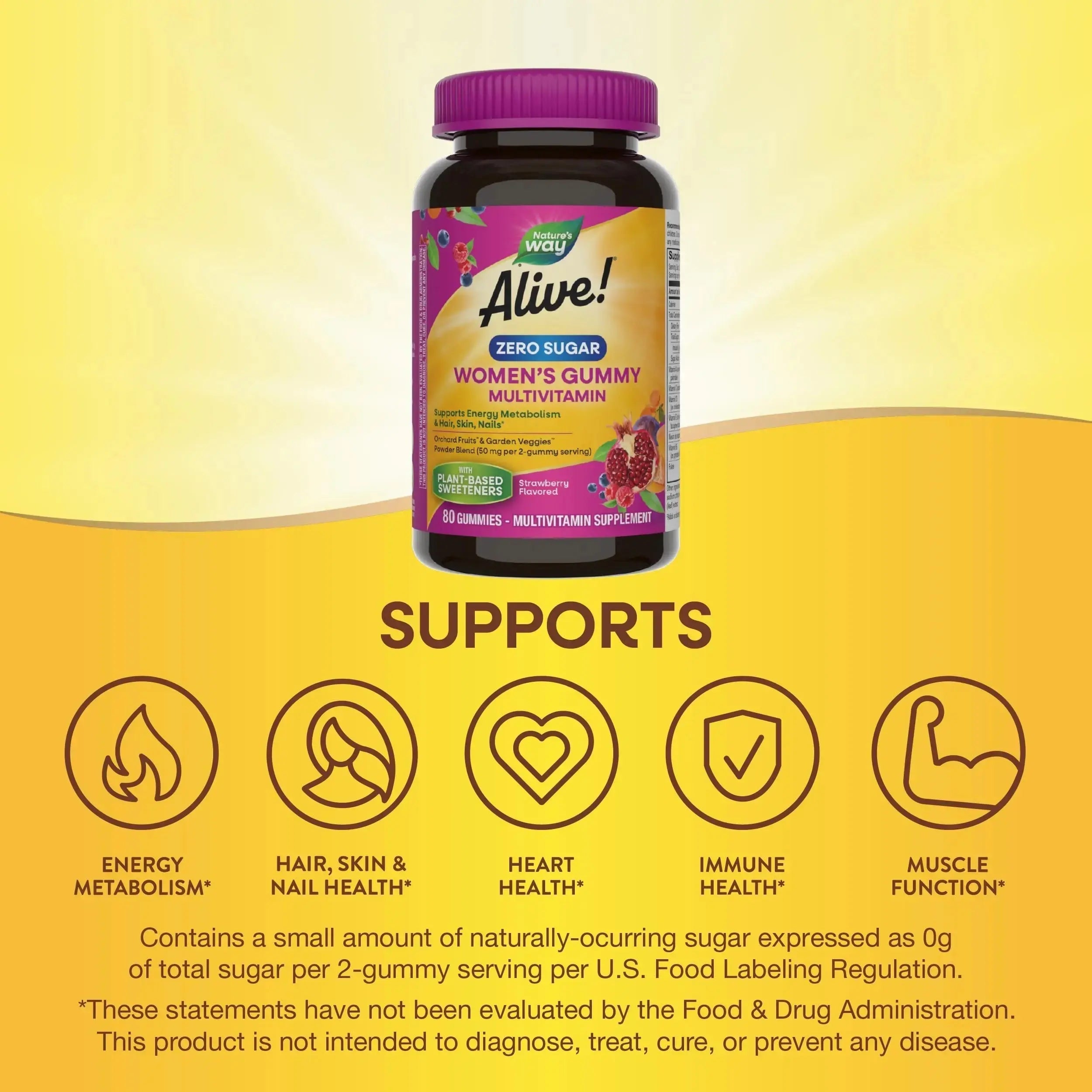 Nature’s Way Alive! Zero Sugar Women's Gummy Multivitamins, Energy Metabolism*, Hair, Skin, Nails*, B-Vitamins Nature's Way Au supplements