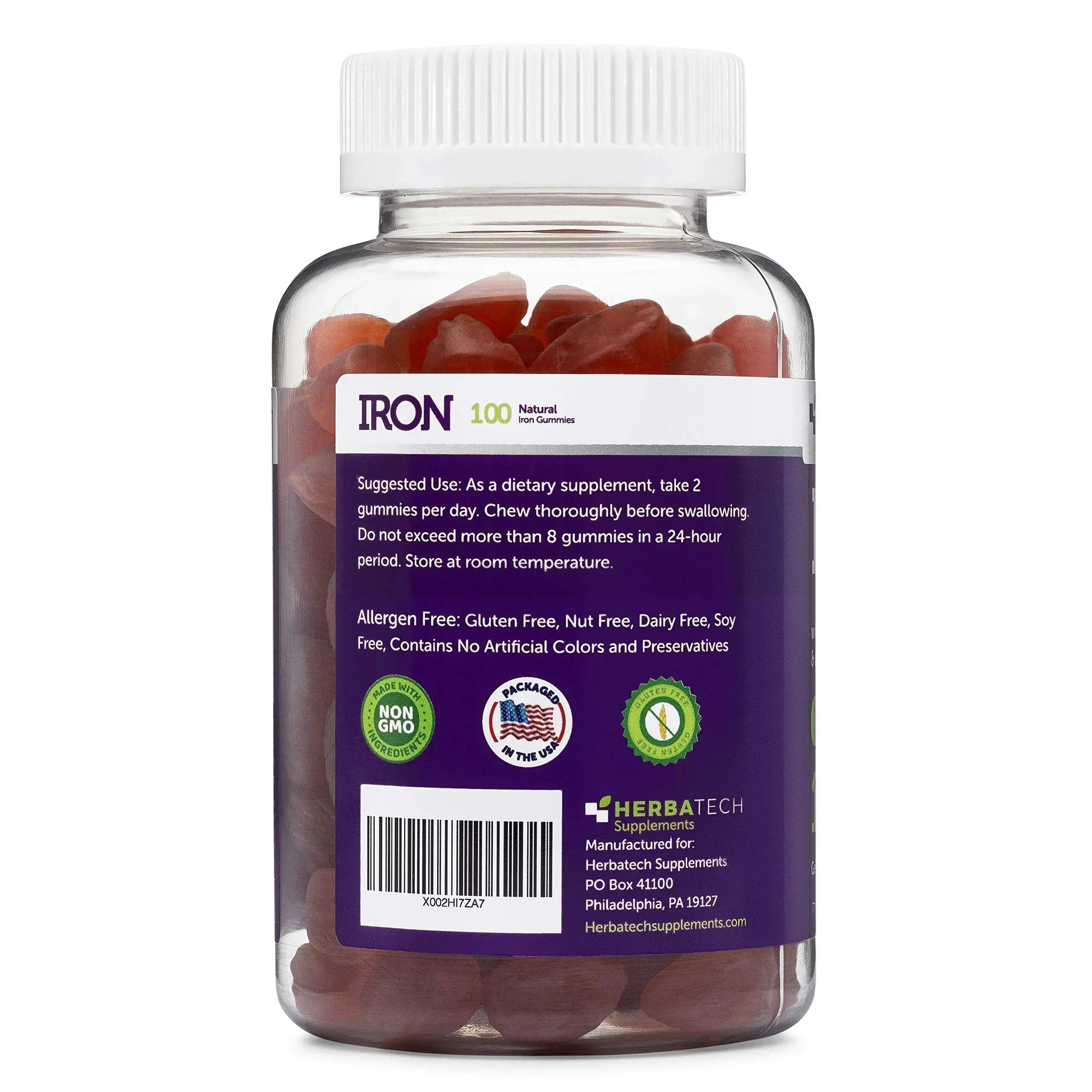 Iron Gummies for Adults and Kids, Chewable Multivitamin Supplement with Iron, Vitamin C, A, B, Zinc, Folic Acid, and Biotin (Grape Flavored) Vegan Safe Herbatech Supplements Au supplements